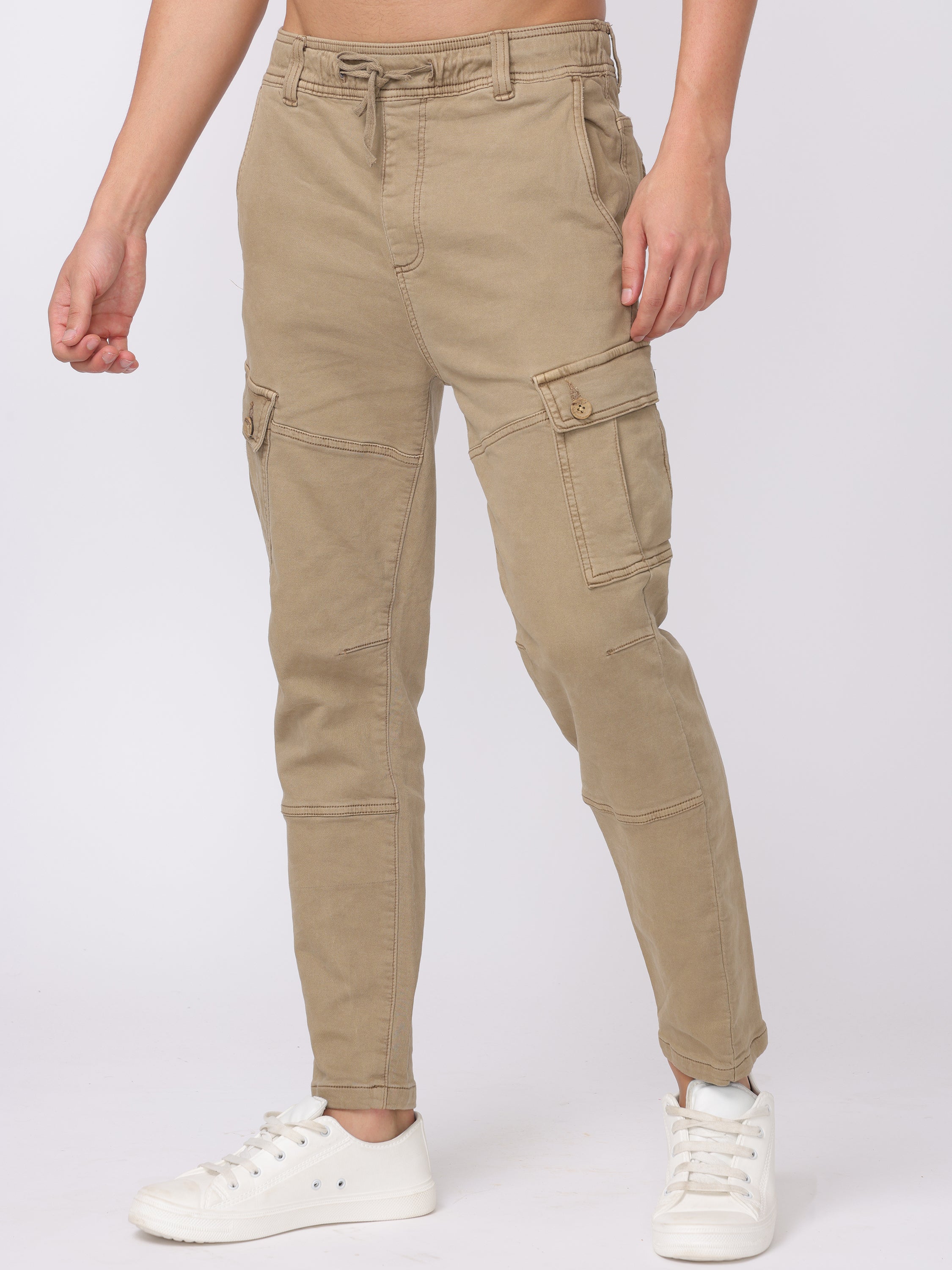 Men Beige Regular Fit Cargo Pants