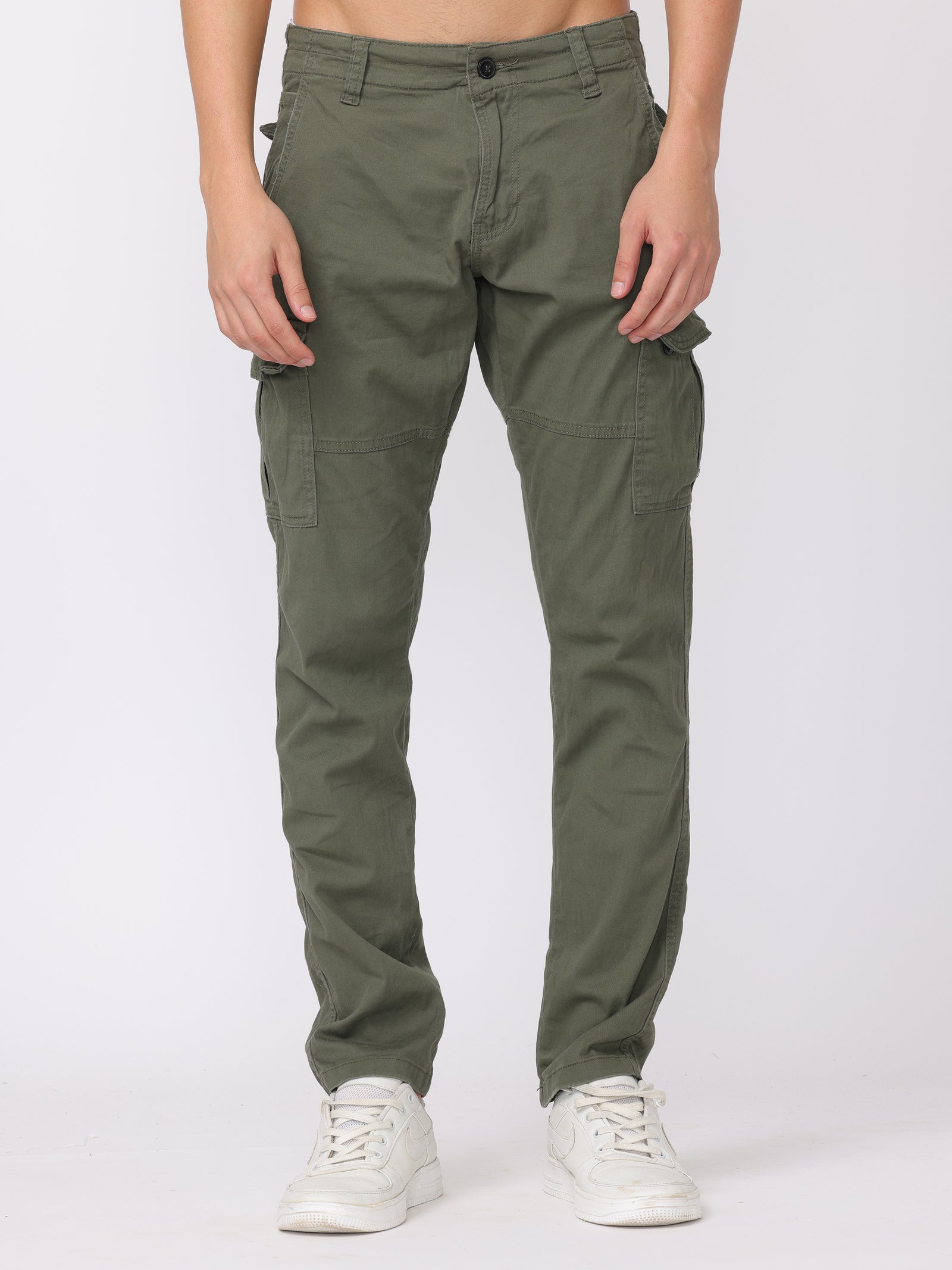 Men Olive Regular Fit Cargo Pants