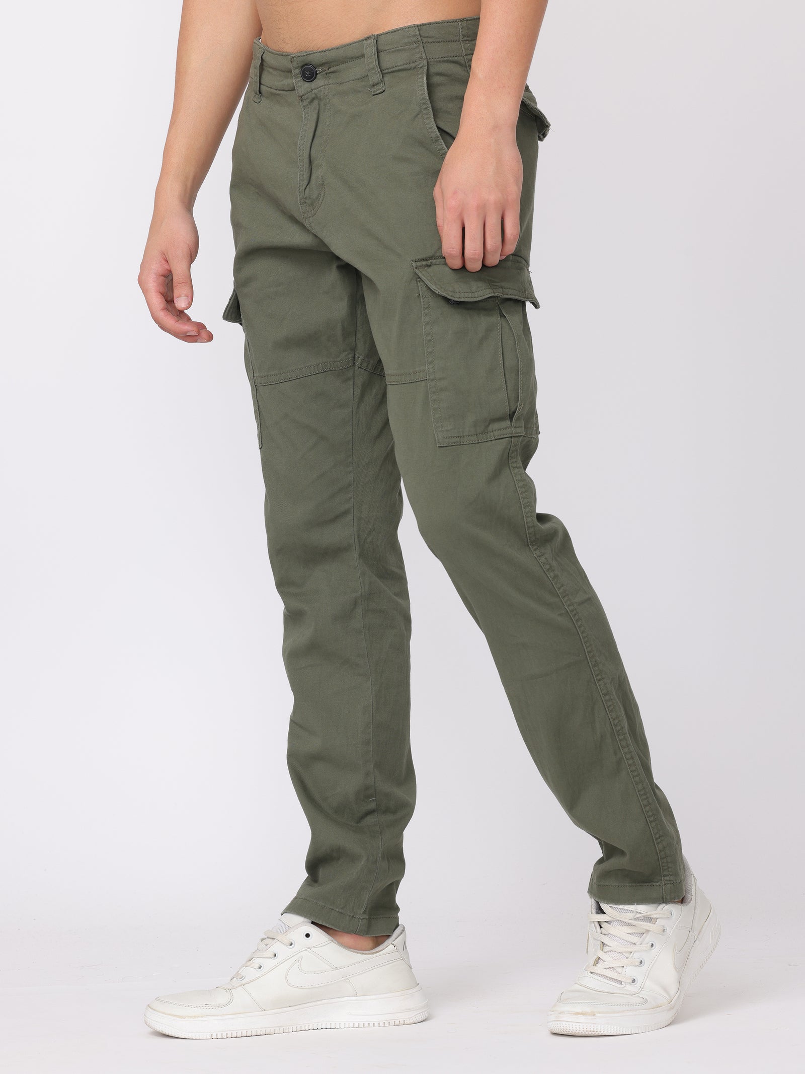 Men Olive Regular Fit Cargo Pants