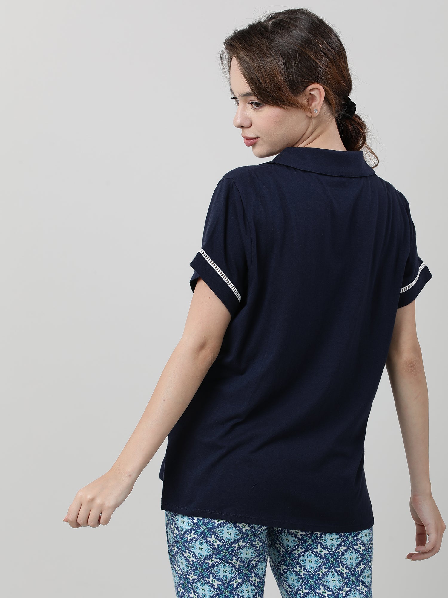 Women Regular Fit Navy Sleepwear Shirt