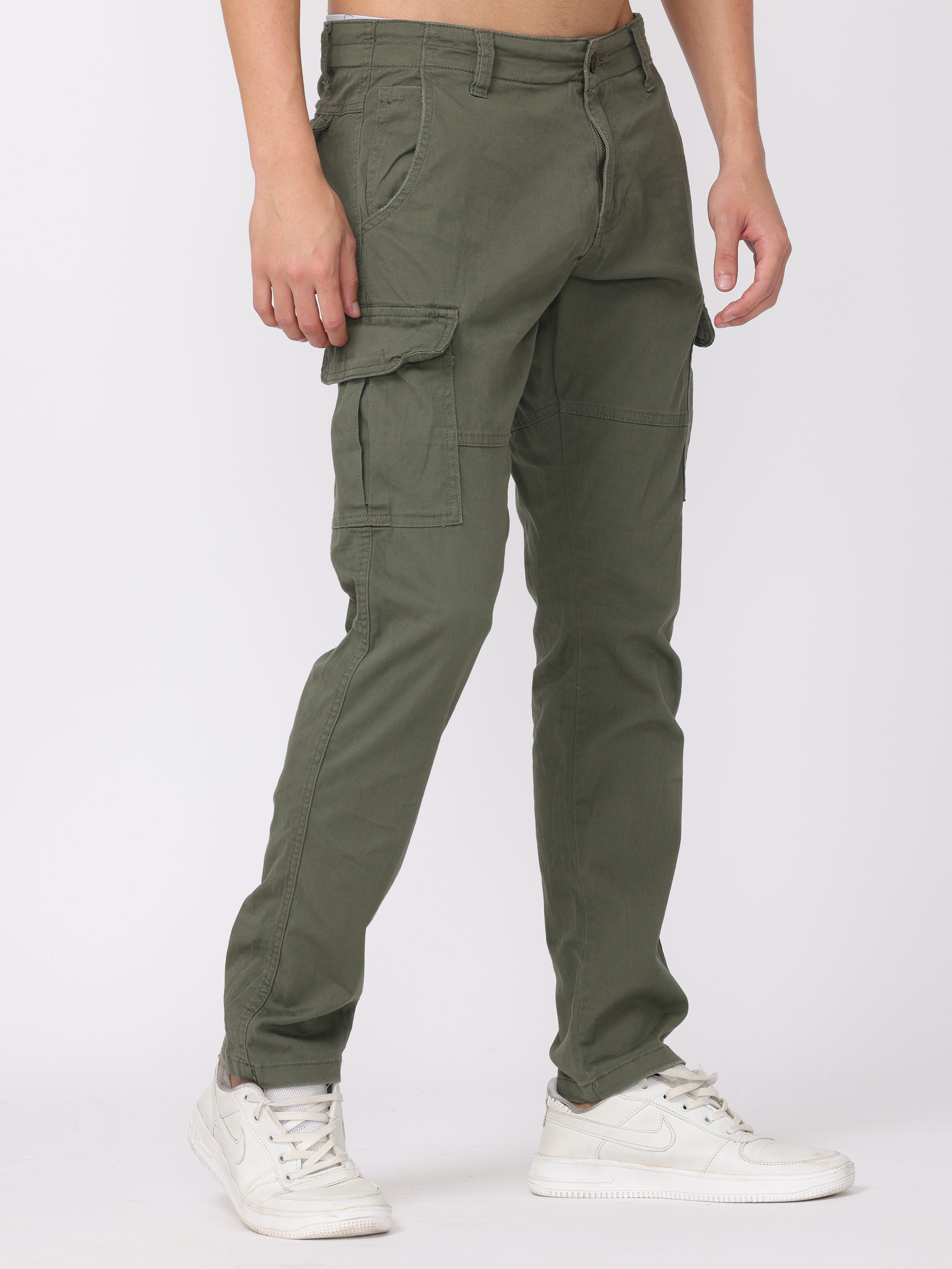 Men Olive Regular Fit Cargo Pants