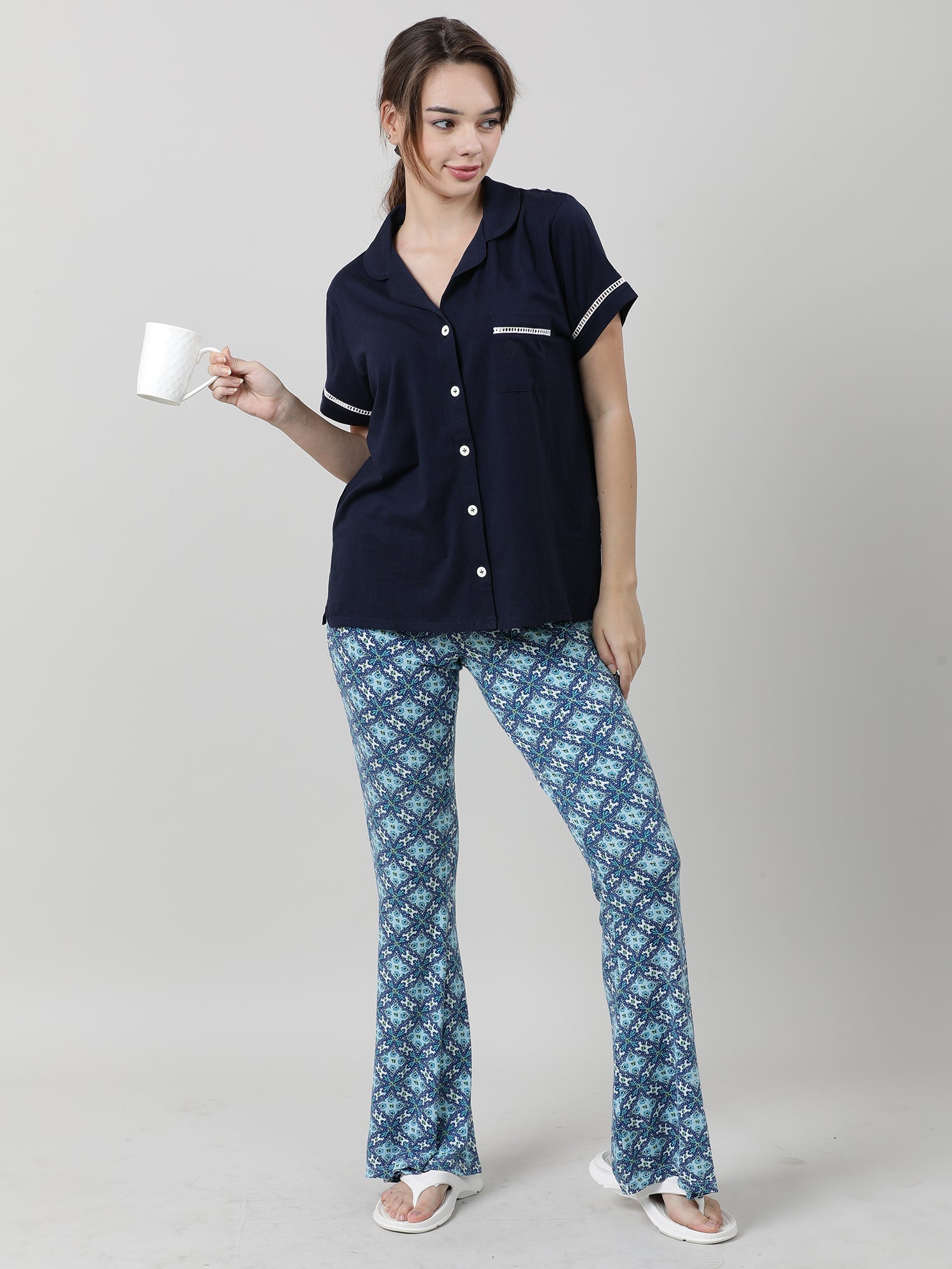 Women Regular Fit Navy Sleepwear Shirt