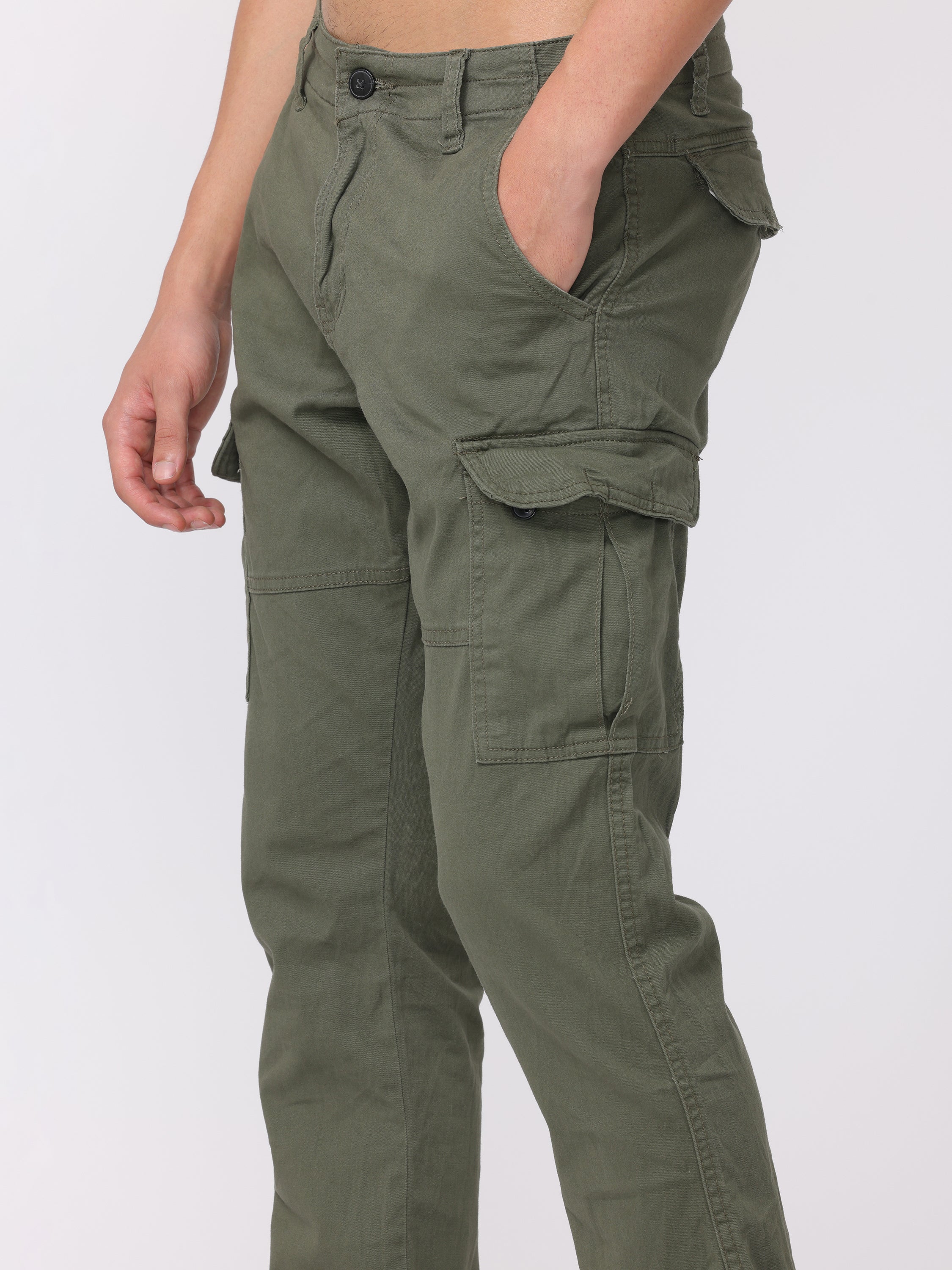 Men Olive Regular Fit Cargo Pants