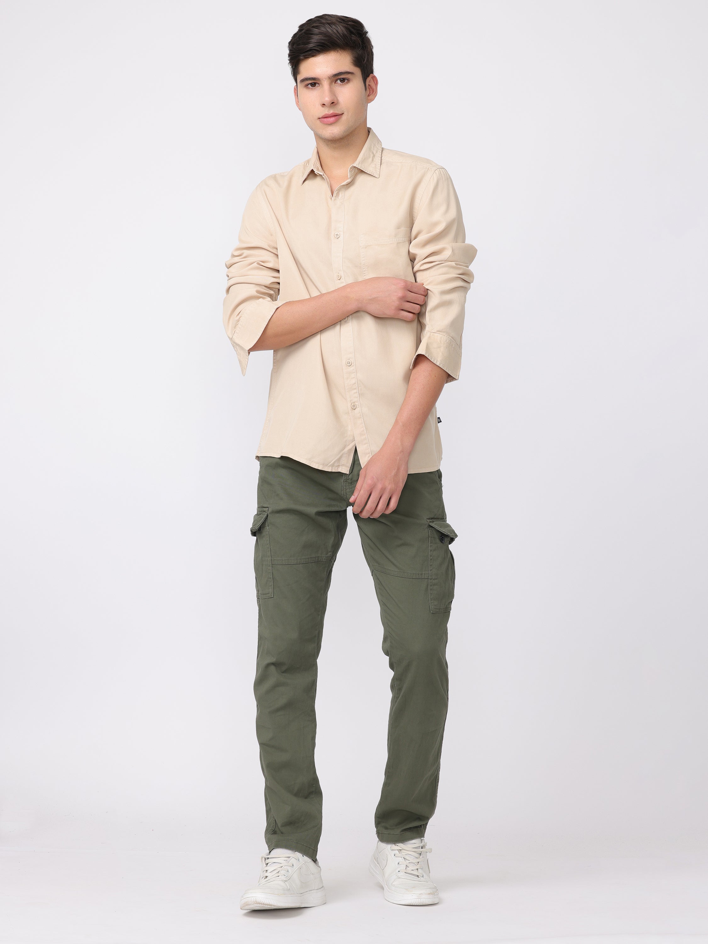 Men Olive Regular Fit Cargo Pants