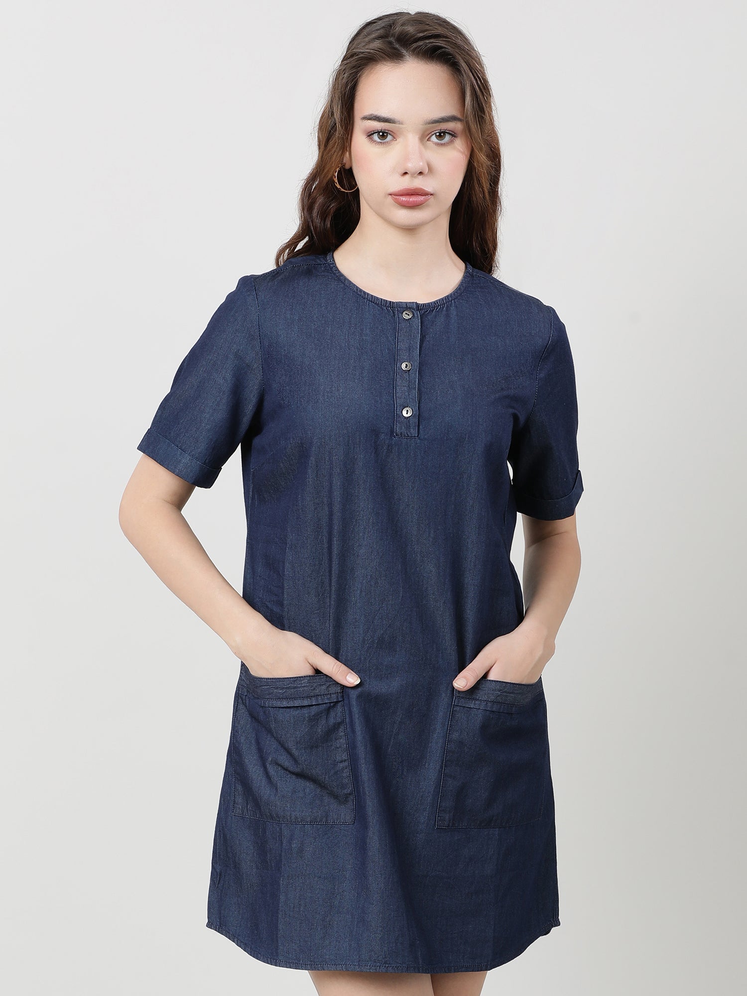 Women Regular Fit Navy Blue Shirt Dress