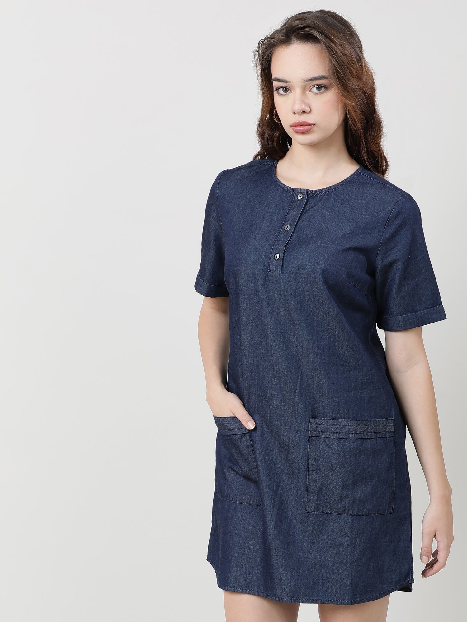 Women Regular Fit Navy Blue Shirt Dress