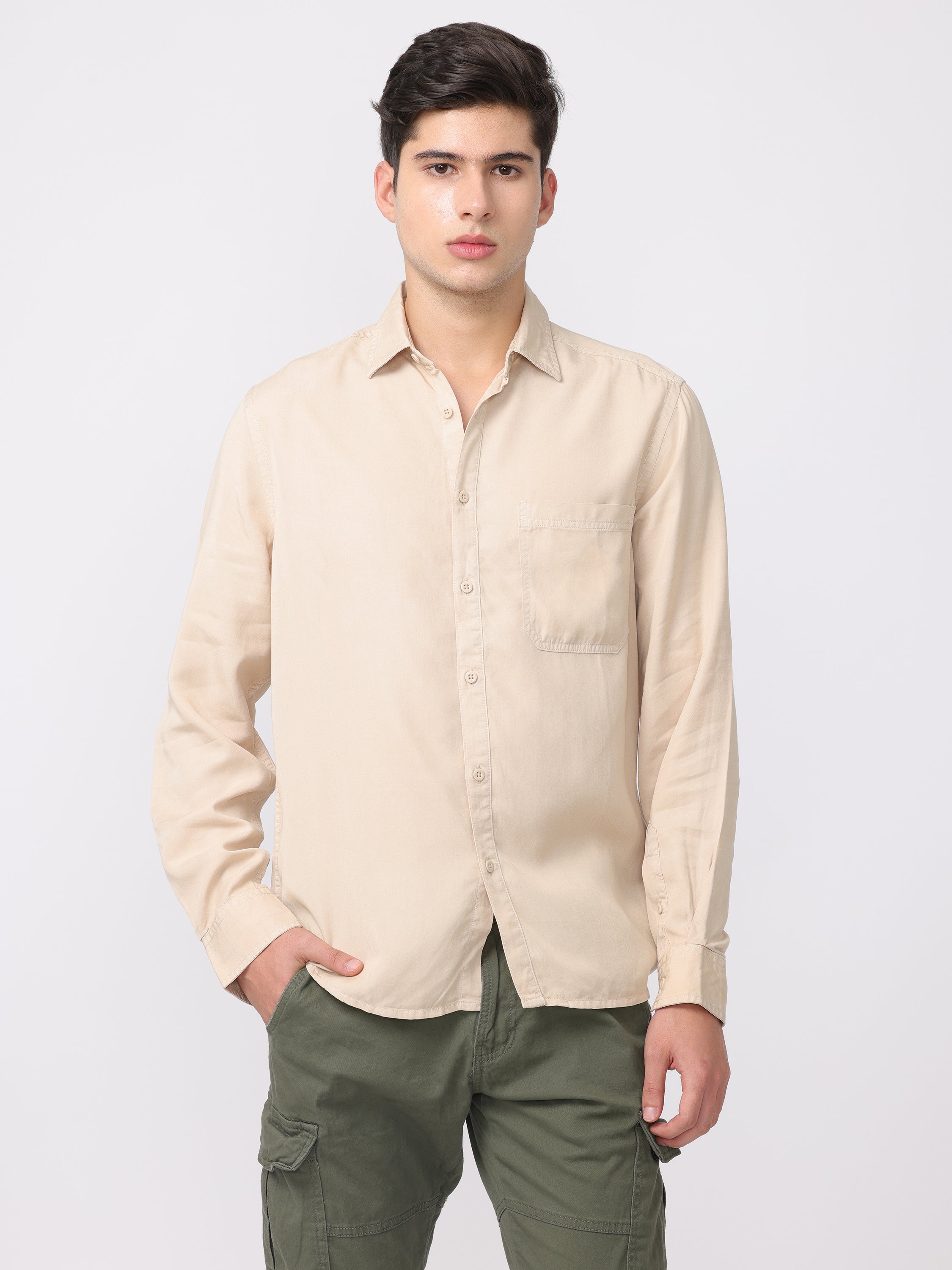 Men Peach Regular Fit Cotton Blend Shirt