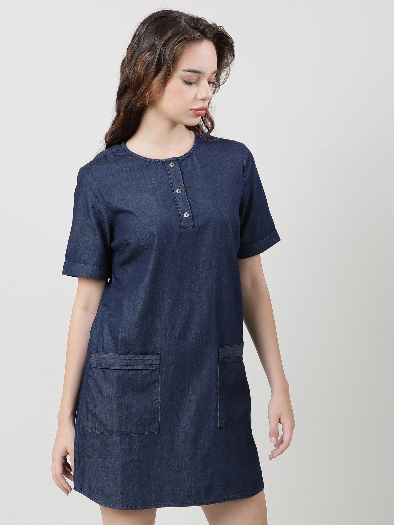 Women Regular Fit Navy Blue Shirt Dress