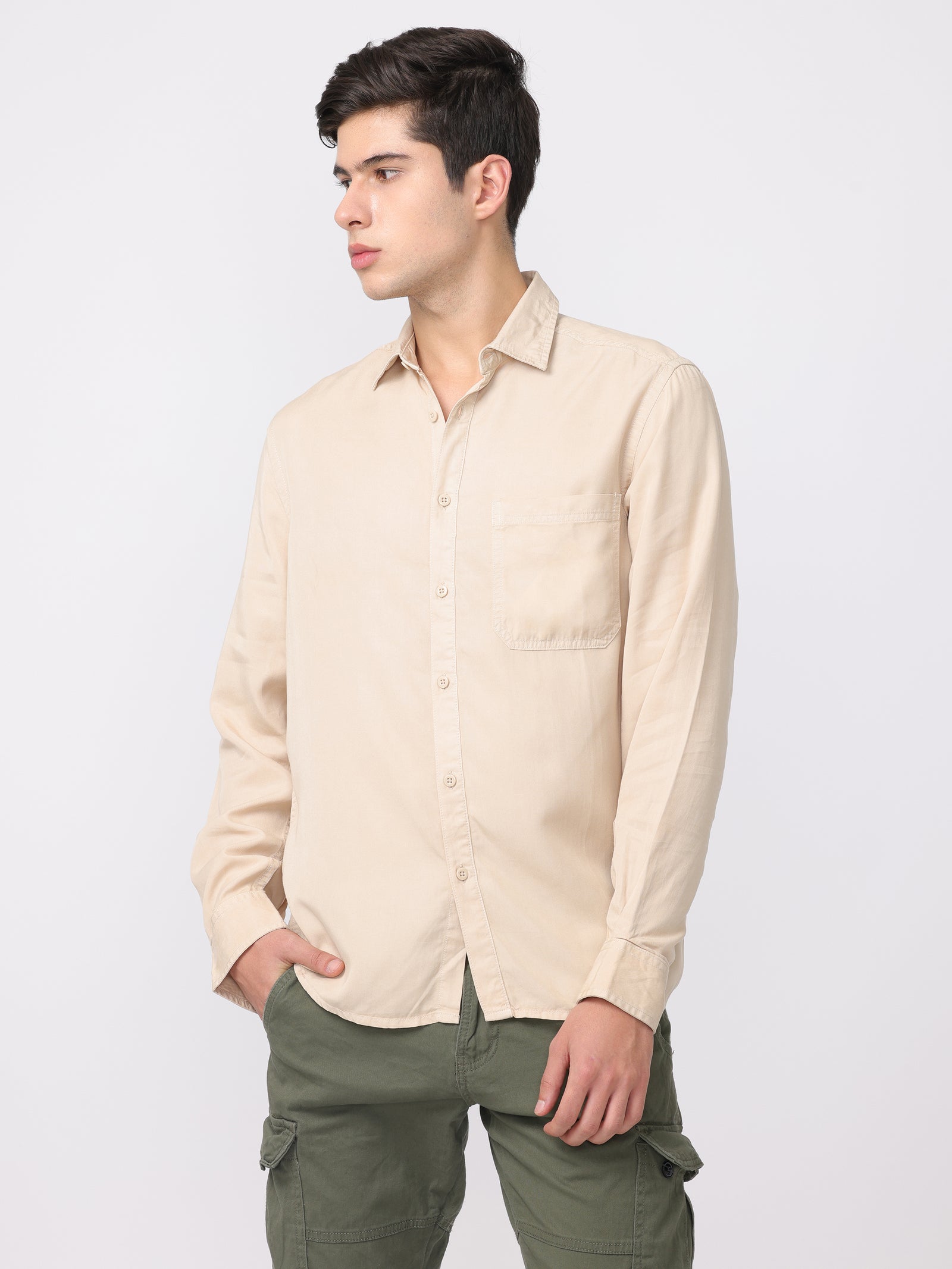 Men Peach Regular Fit Cotton Blend Shirt