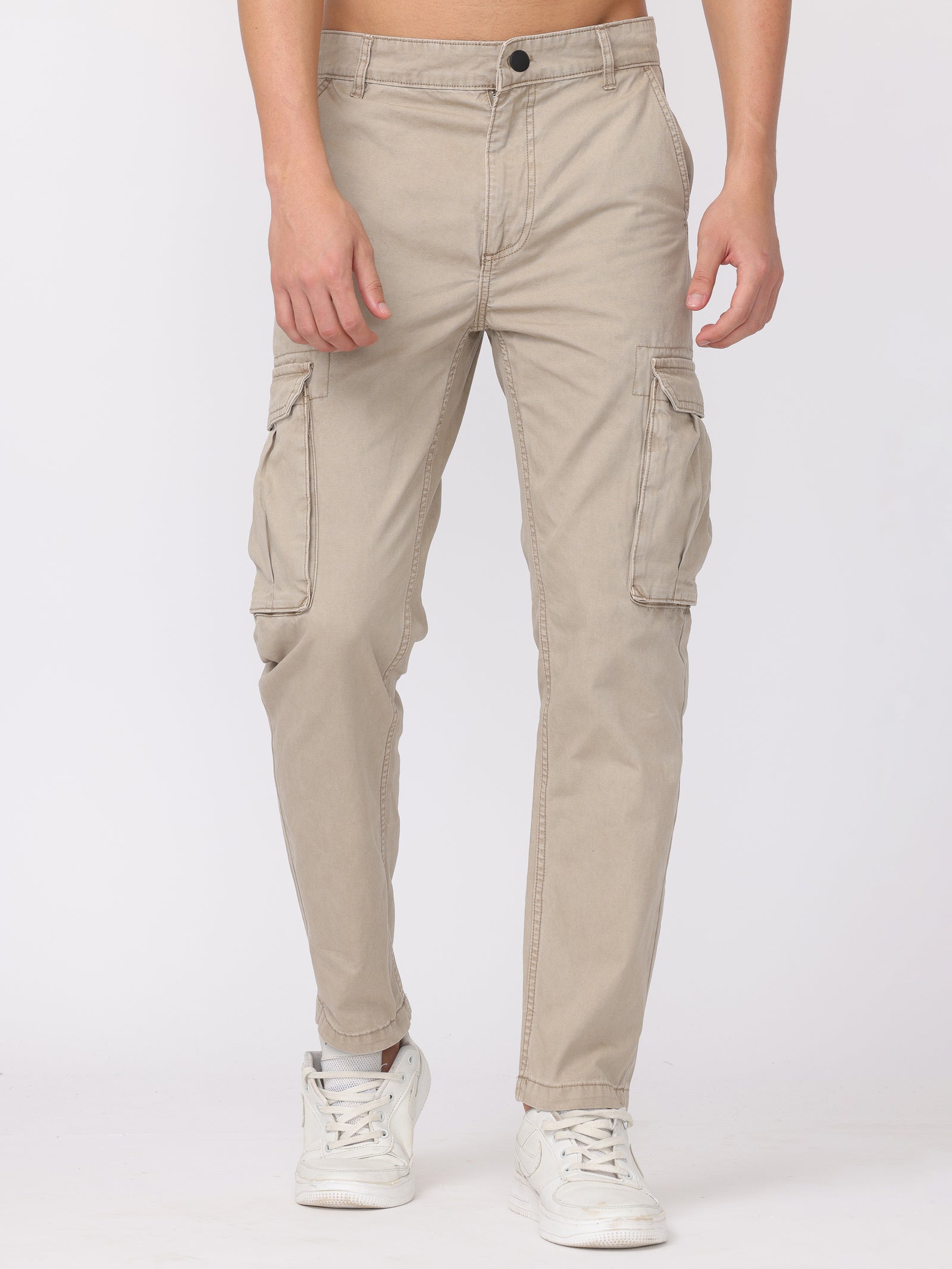 Men Beige Regular Fit Cargo Pants