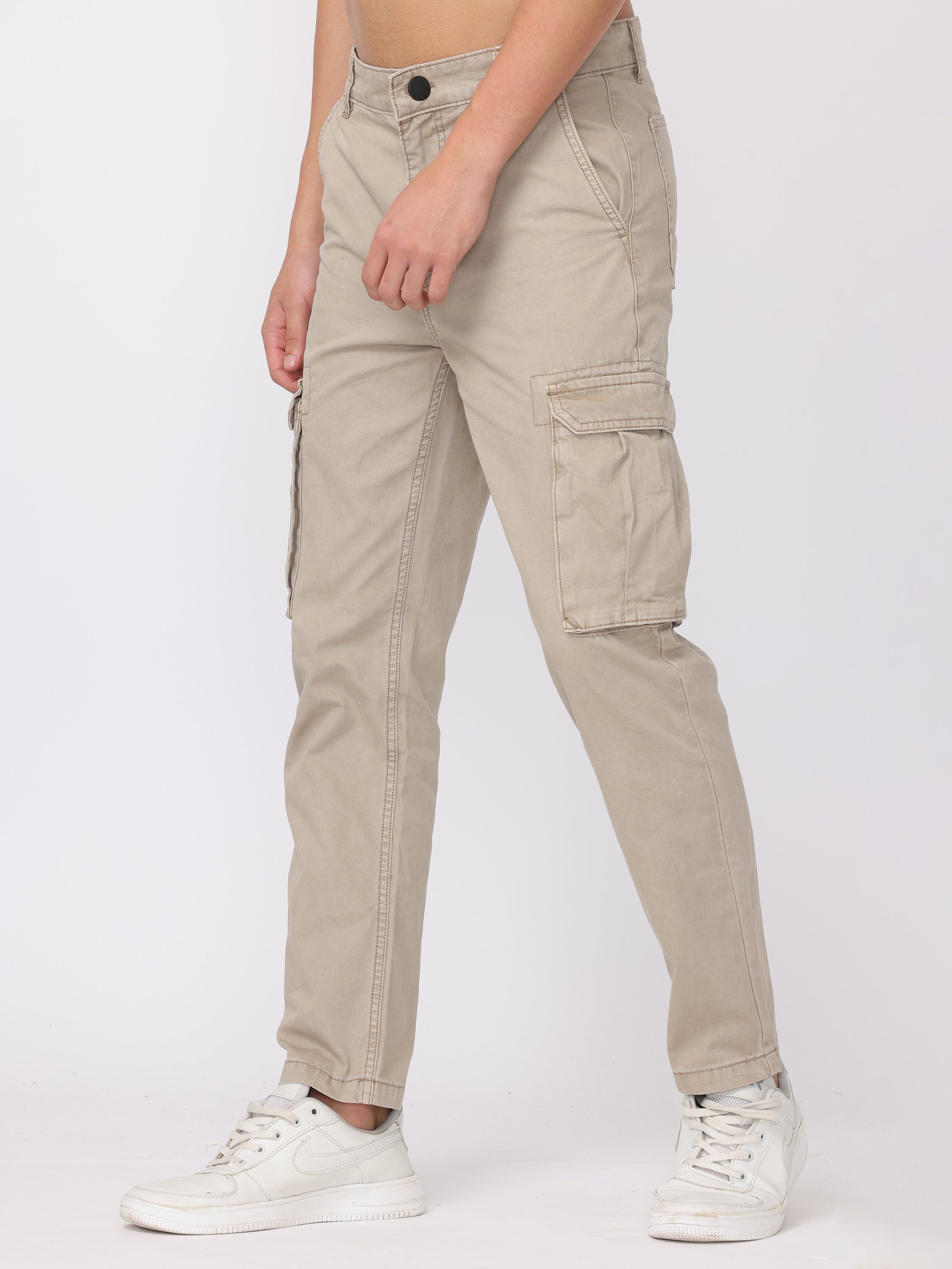 Men Beige Regular Fit Cargo Pants