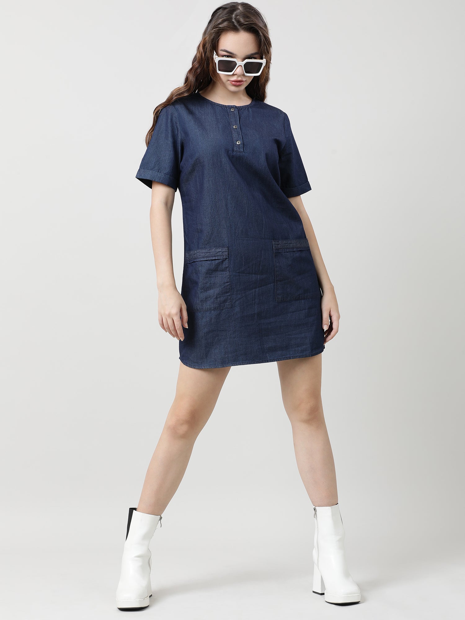 Women Regular Fit Navy Blue Shirt Dress