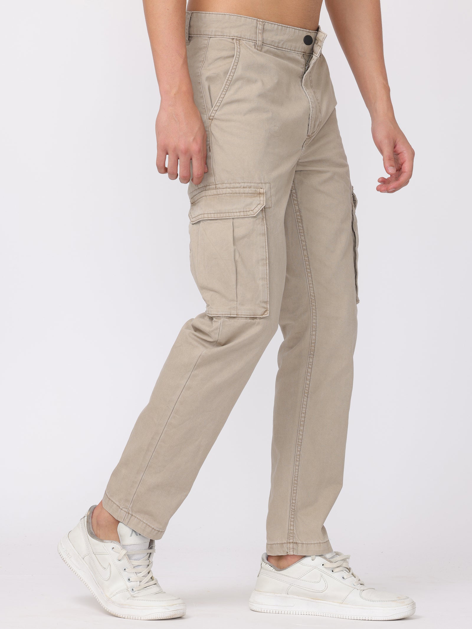 Men Beige Regular Fit Cargo Pants