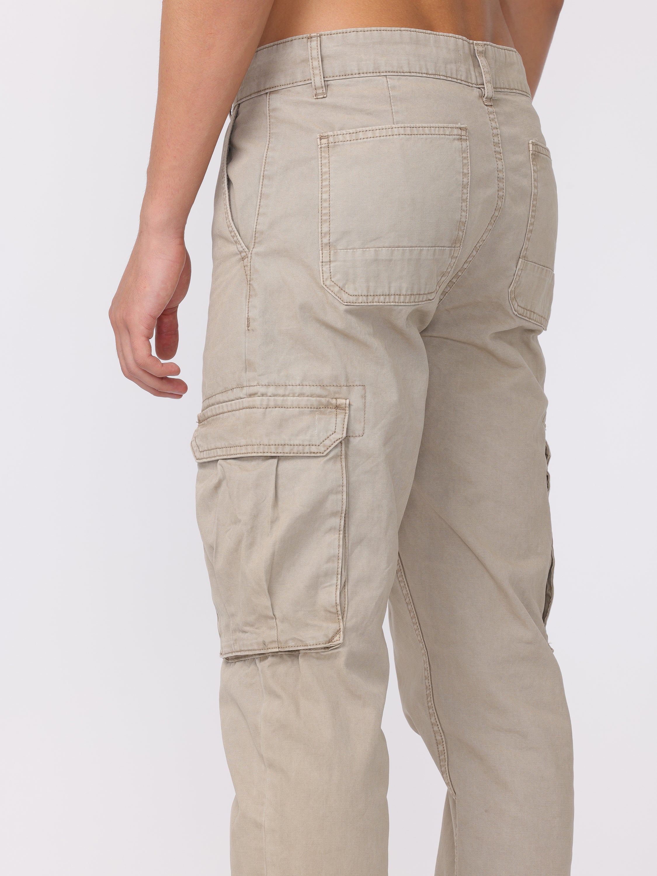 Men Beige Regular Fit Cargo Pants