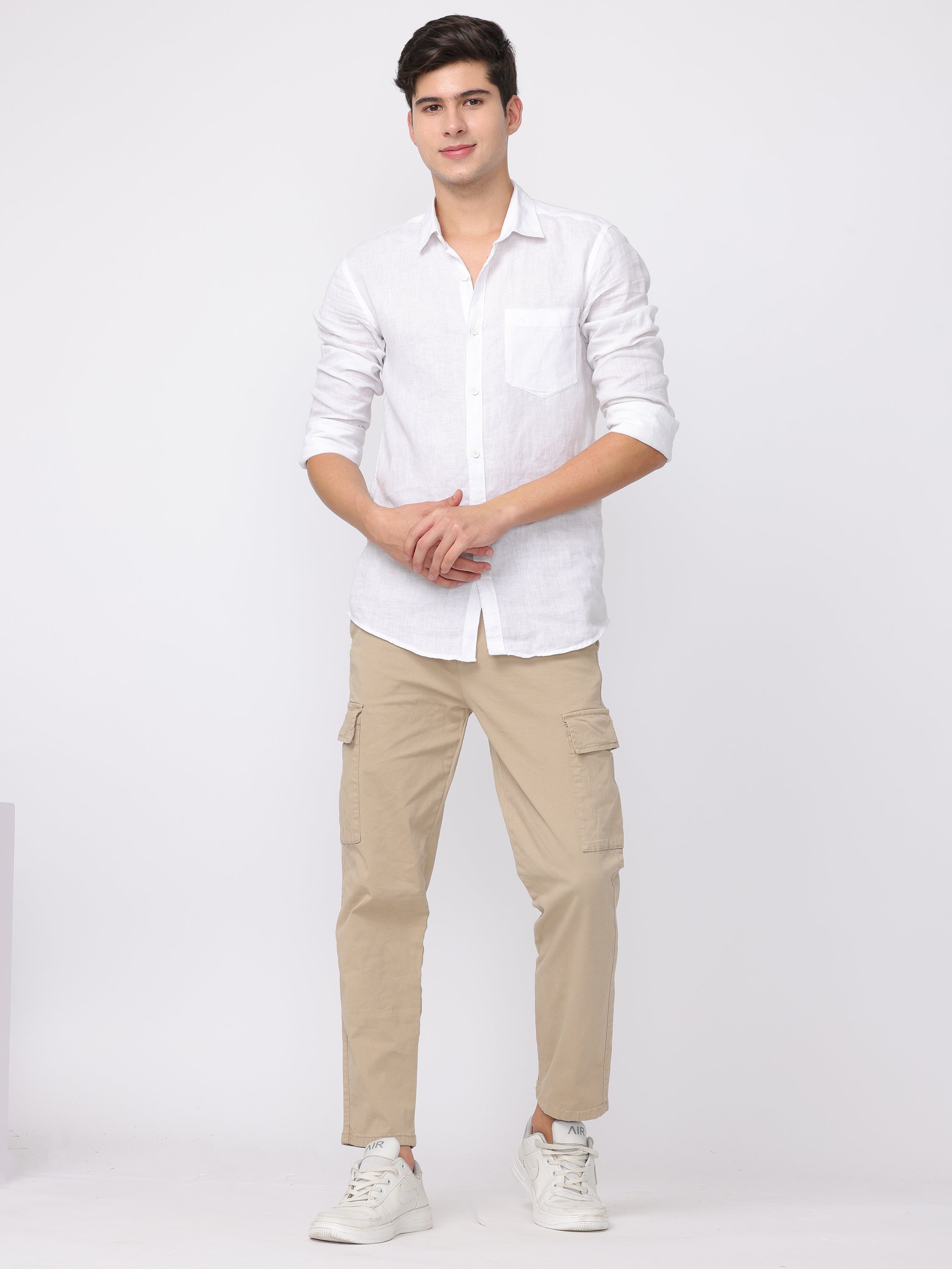 Men Beige Regular Fit Cargo Pants