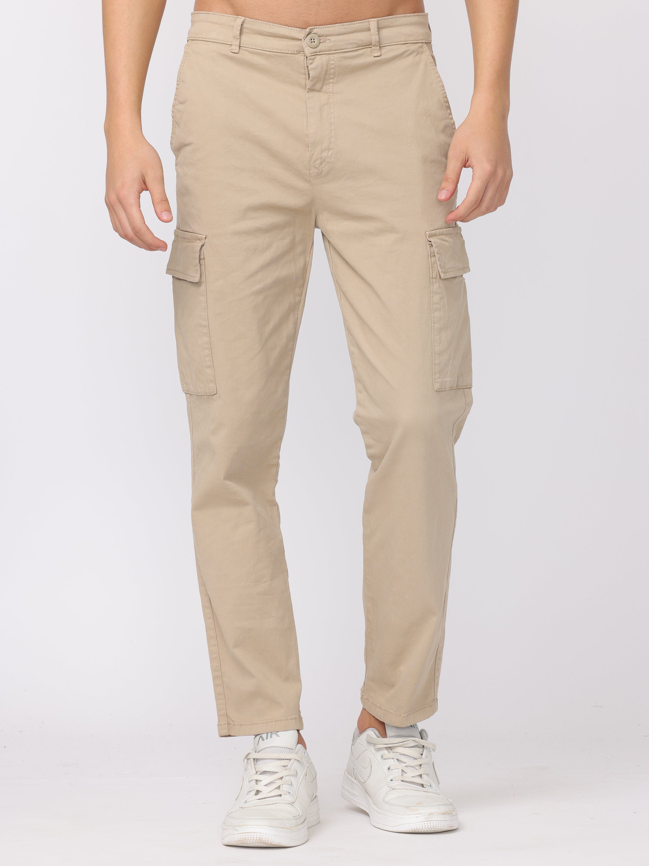 Men Beige Regular Fit Cargo Pants