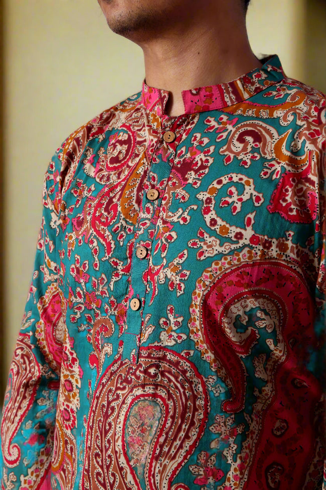 Men Magenta Cotton ethnic motif Printed Straight Kurta
