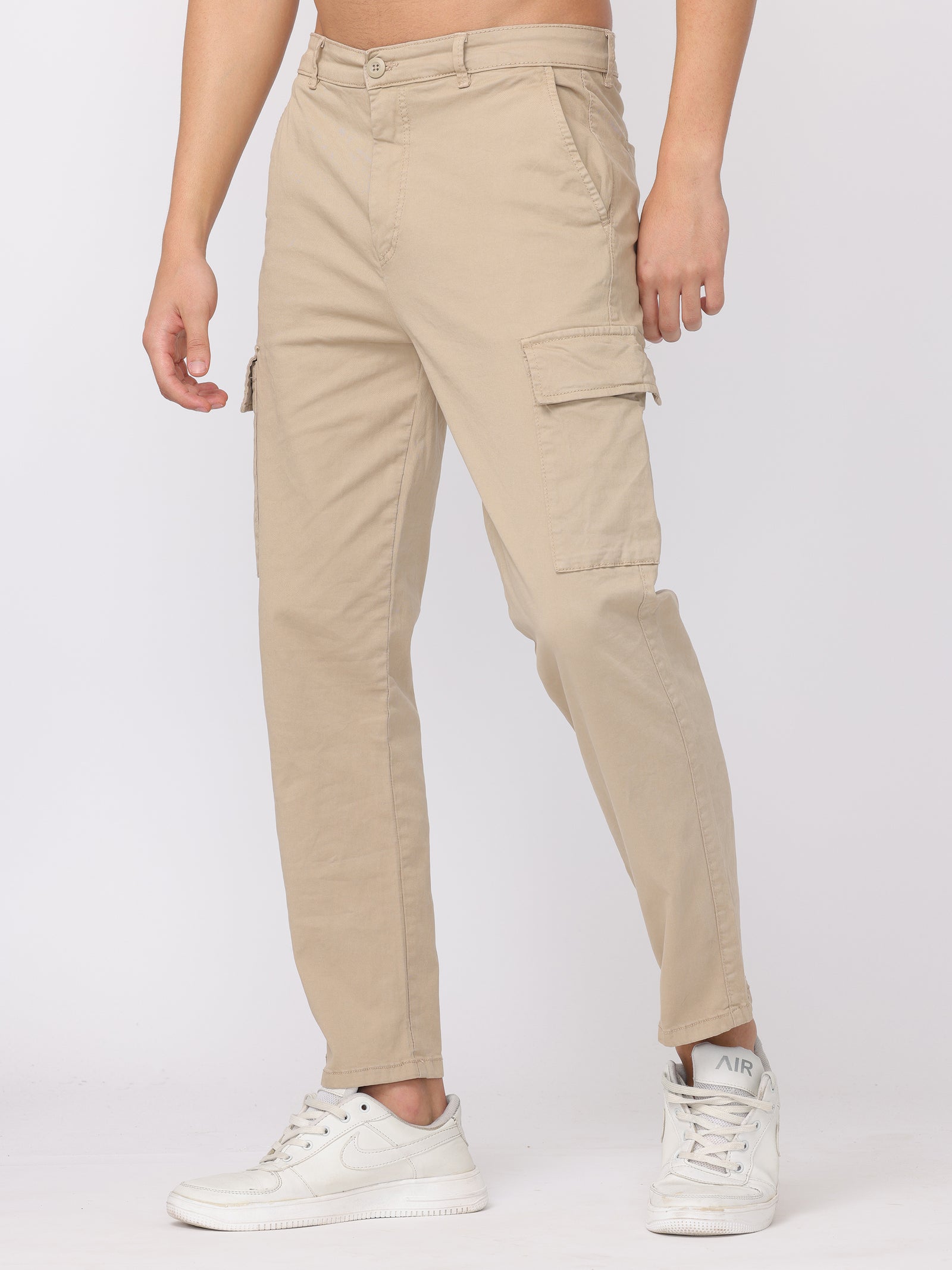 Men Beige Regular Fit Cargo Pants