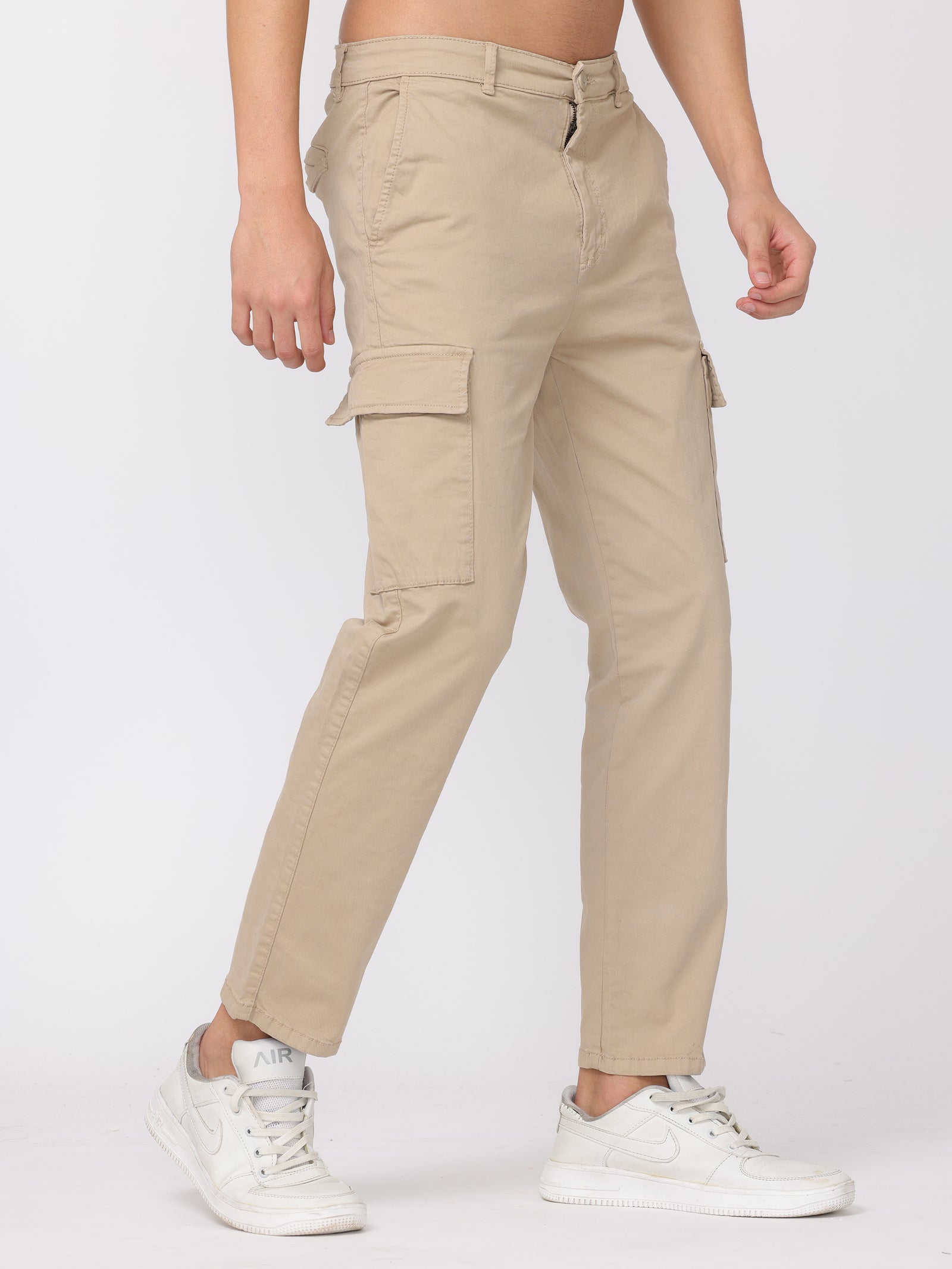 Men Beige Regular Fit Cargo Pants