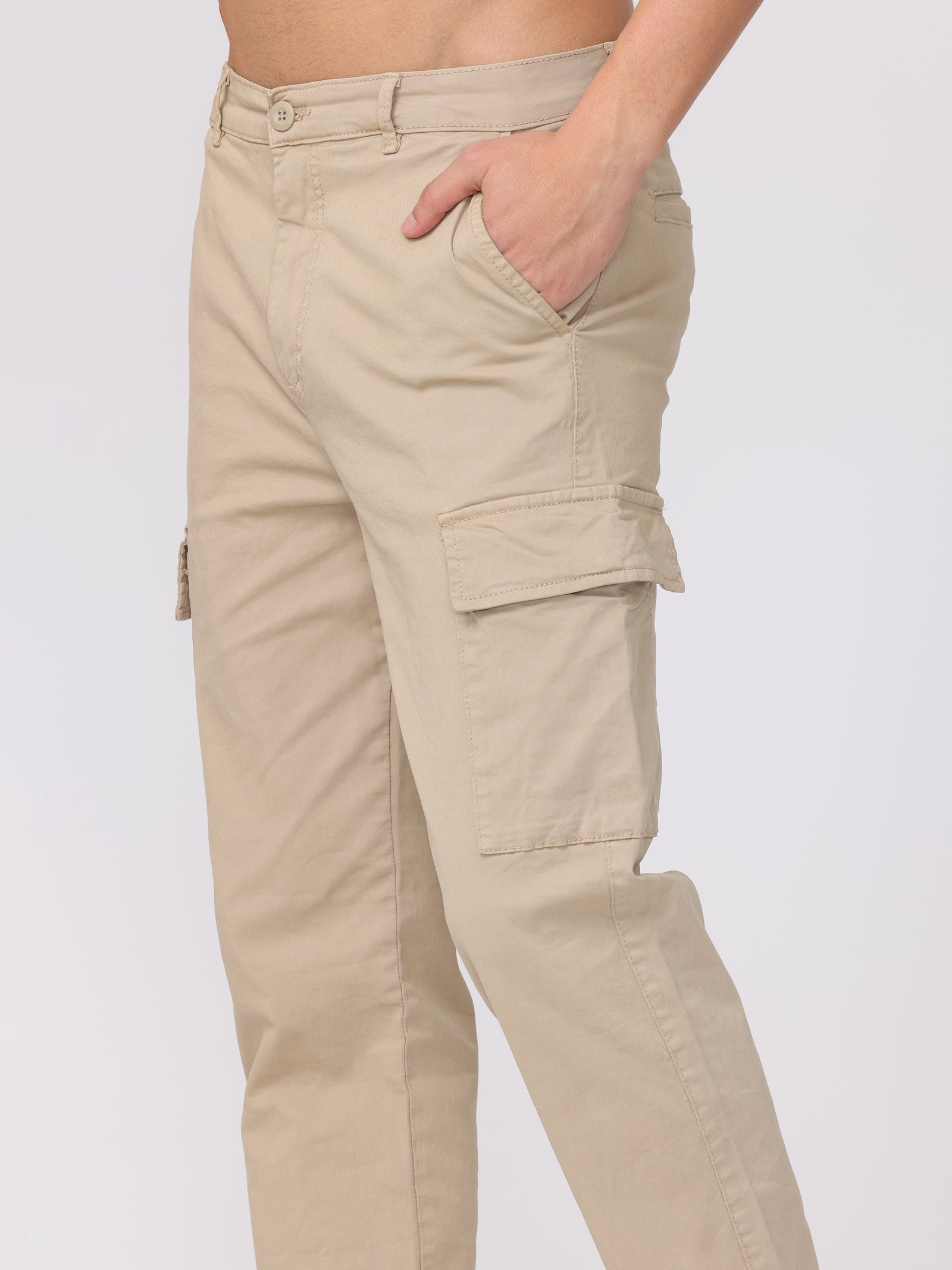 Men Beige Regular Fit Cargo Pants