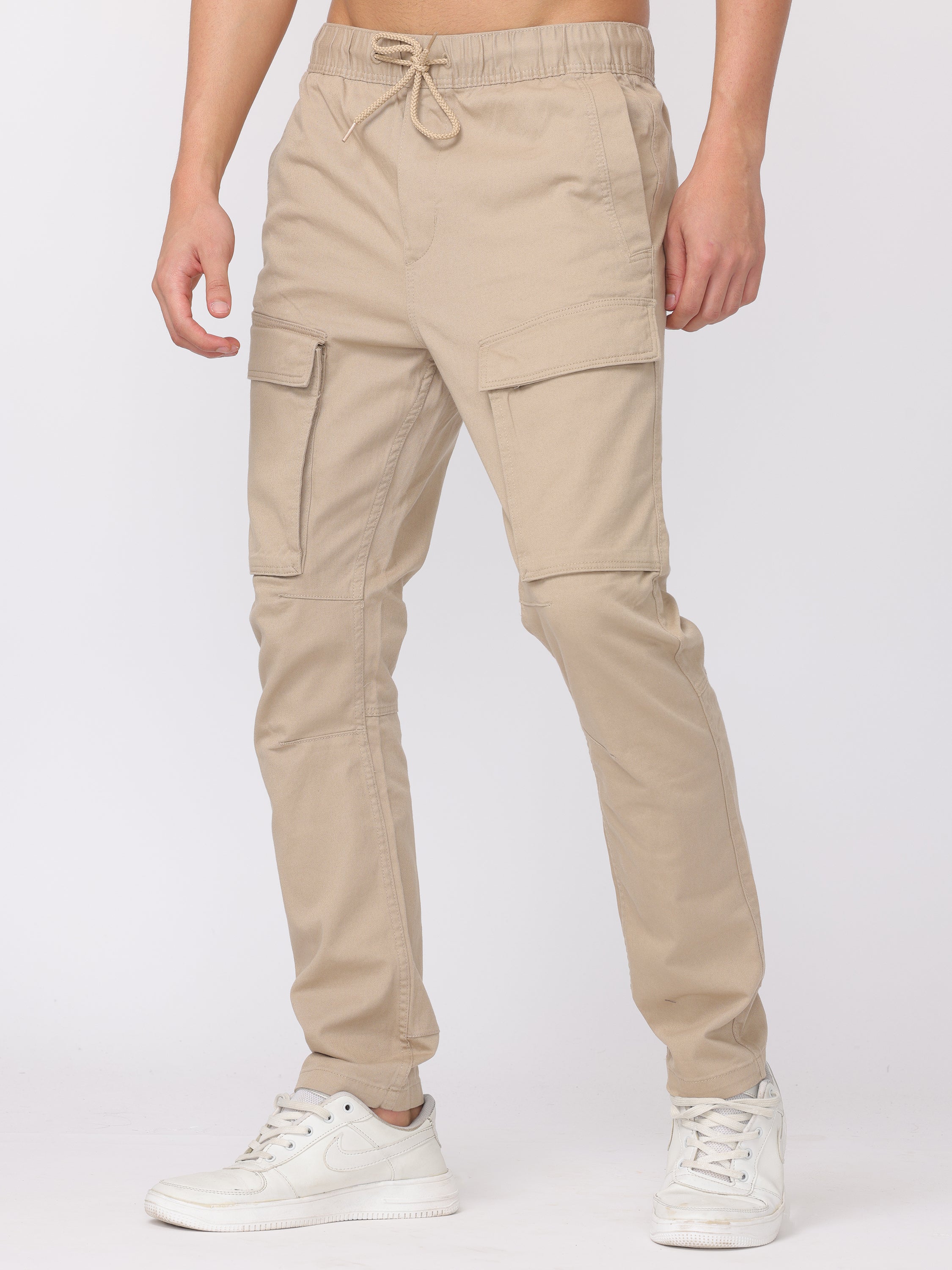 Men Beige Regular Fit Cargo Pants