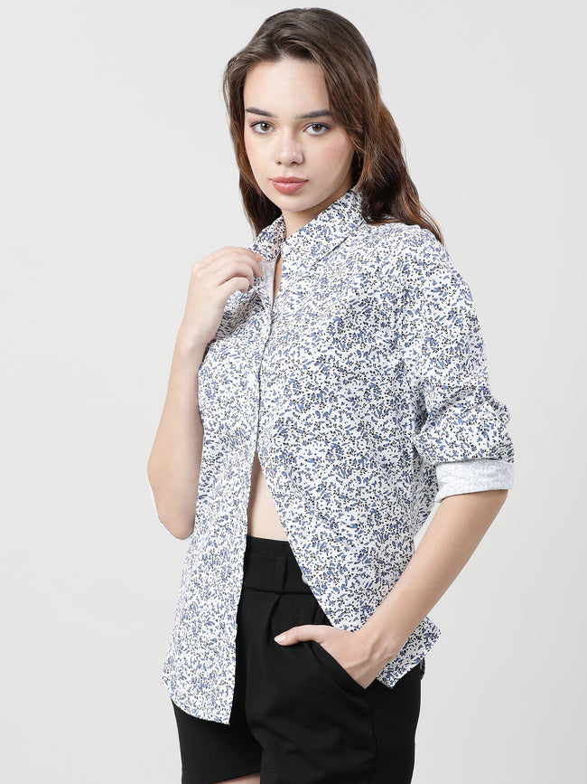 Women Regular Fit Floral Blue Shirt