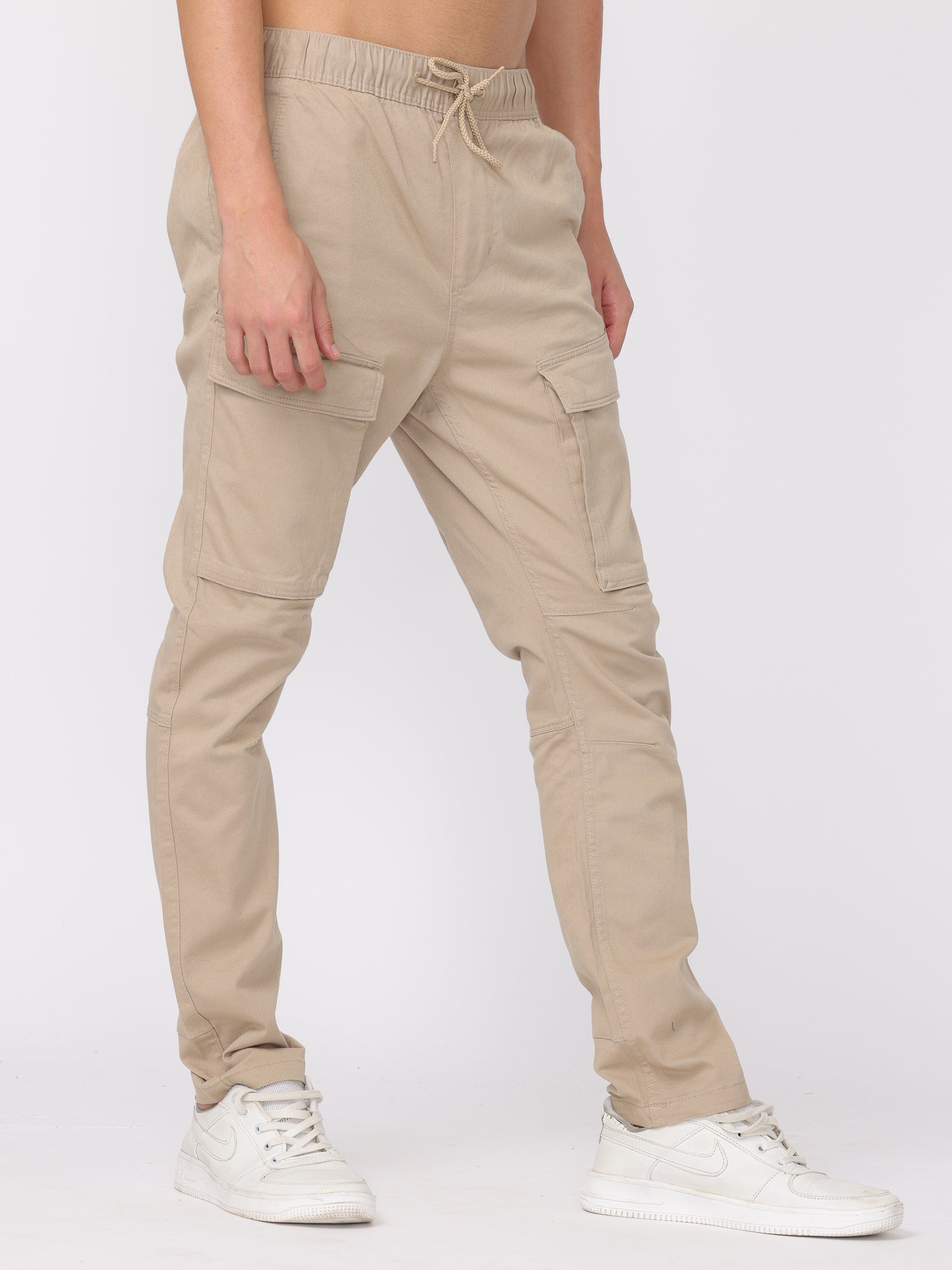 Men Beige Regular Fit Cargo Pants