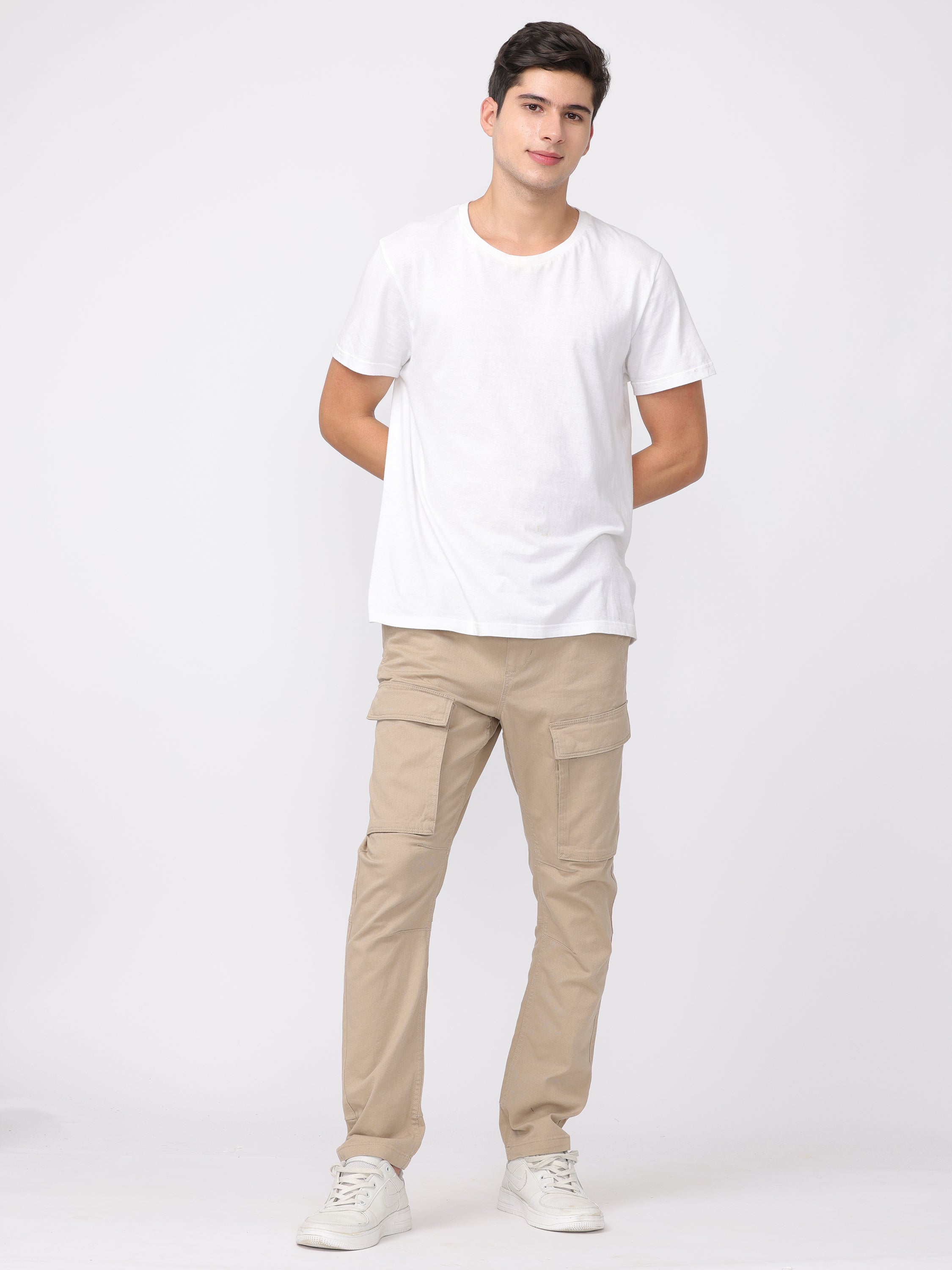 Men Beige Regular Fit Cargo Pants