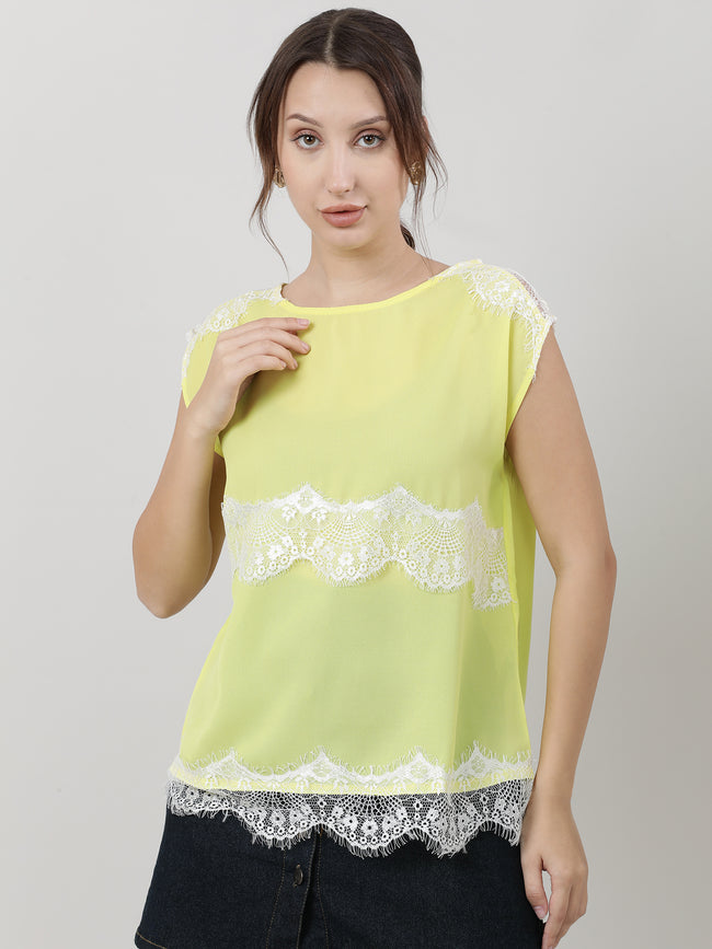 Women Regular Fit Lime Yellow Top