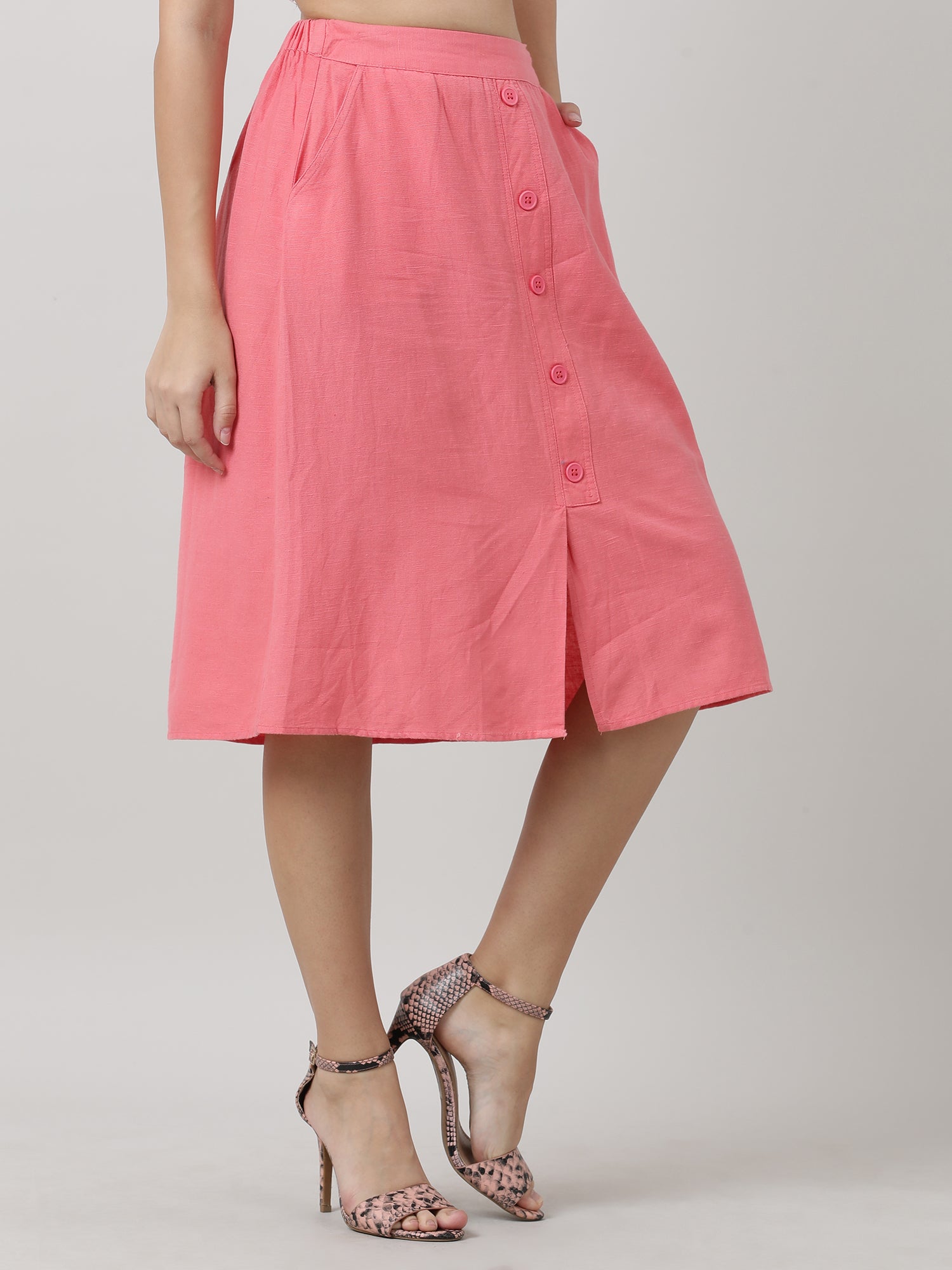 Women Pink With Pocket Midi Skirt