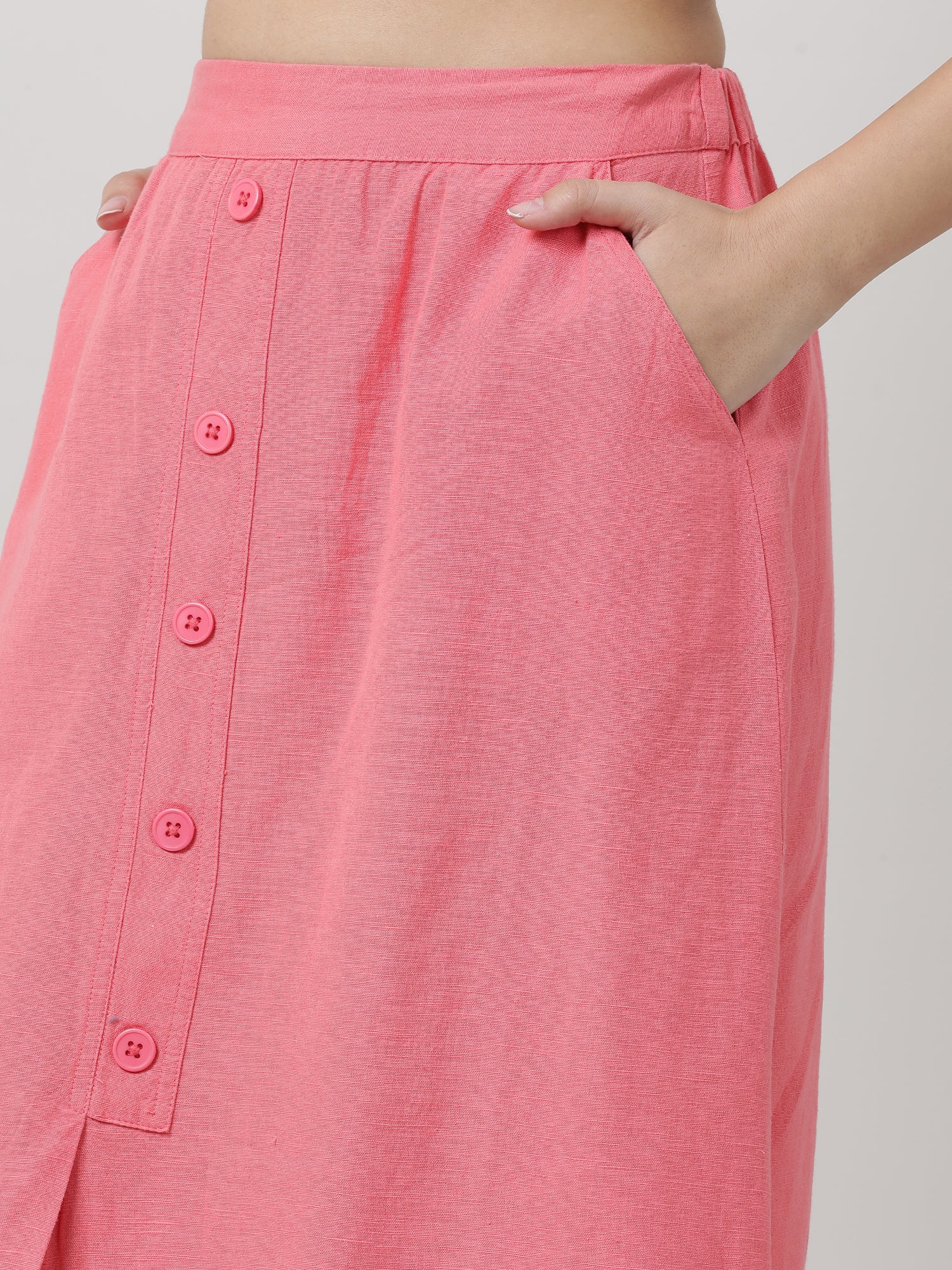 Women Pink With Pocket Midi Skirt