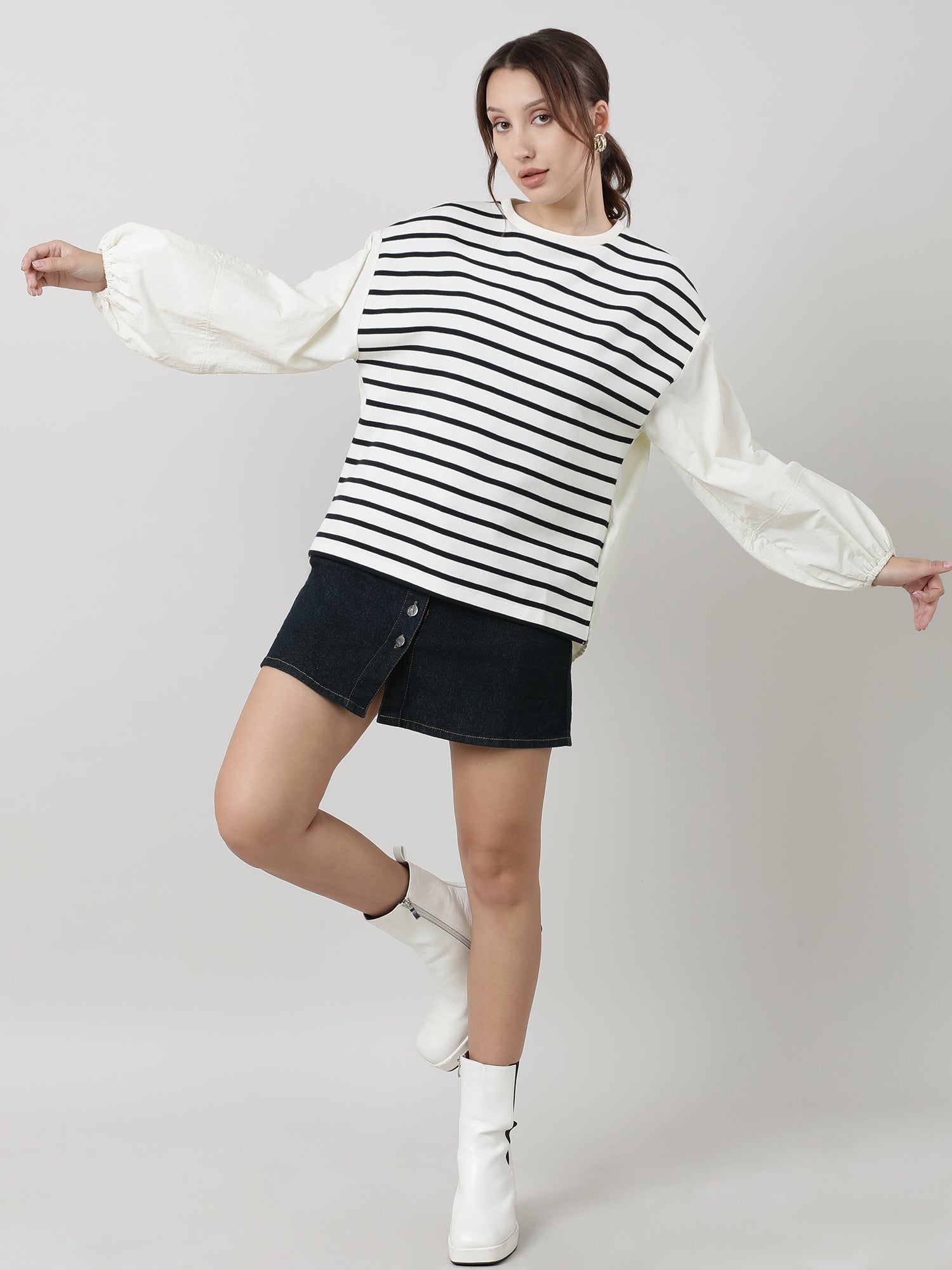 Women Relaxed Fit Cream Striped Top