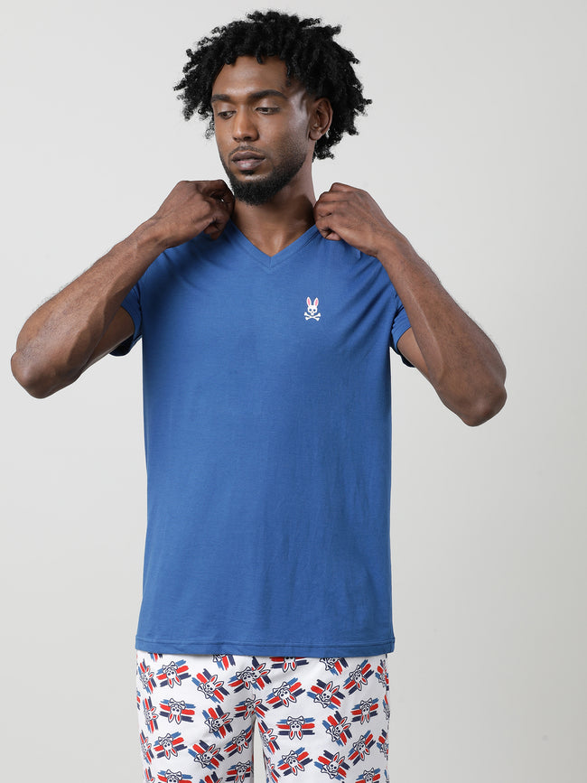 Men Blue Quick-Dry Relaxed Fit Cotton T-Shirt