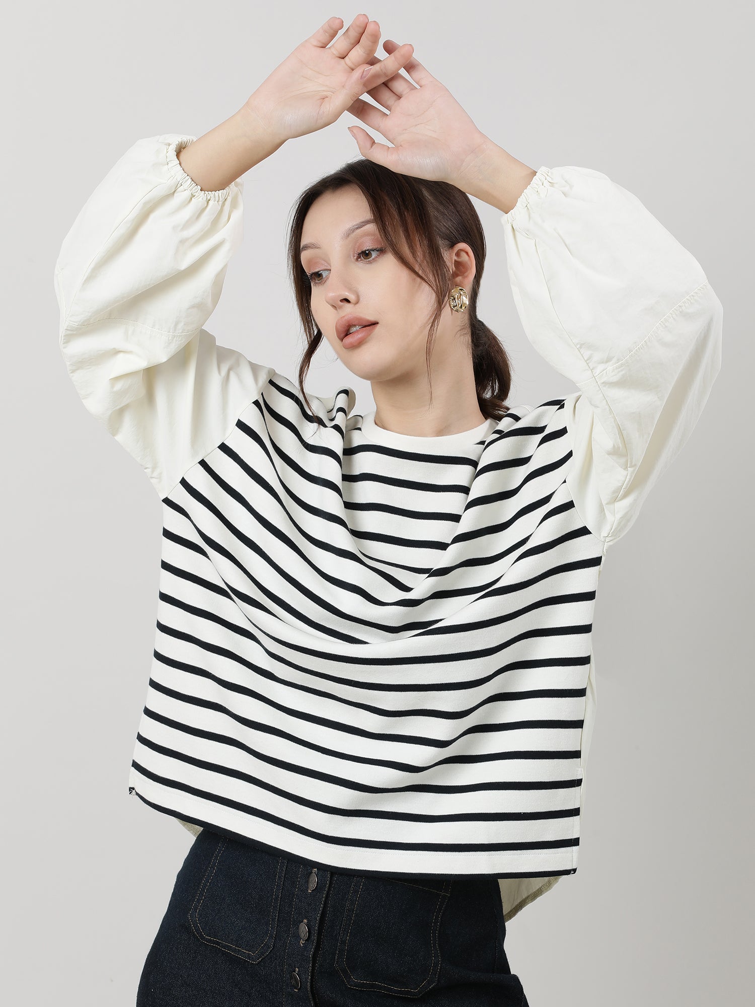 Women Relaxed Fit Cream Striped Top