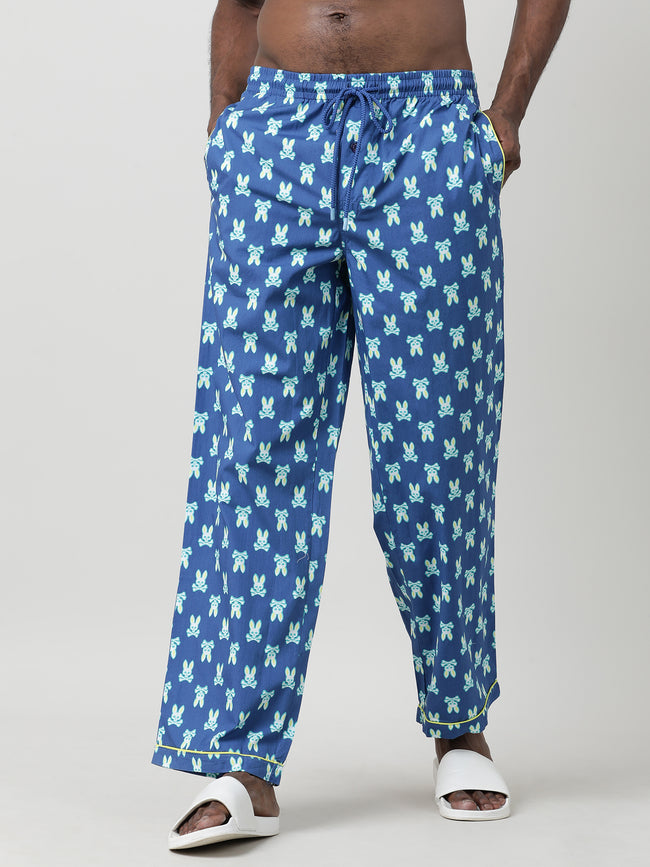 Men Oversized Blue Cotton Travel Lounge Pants