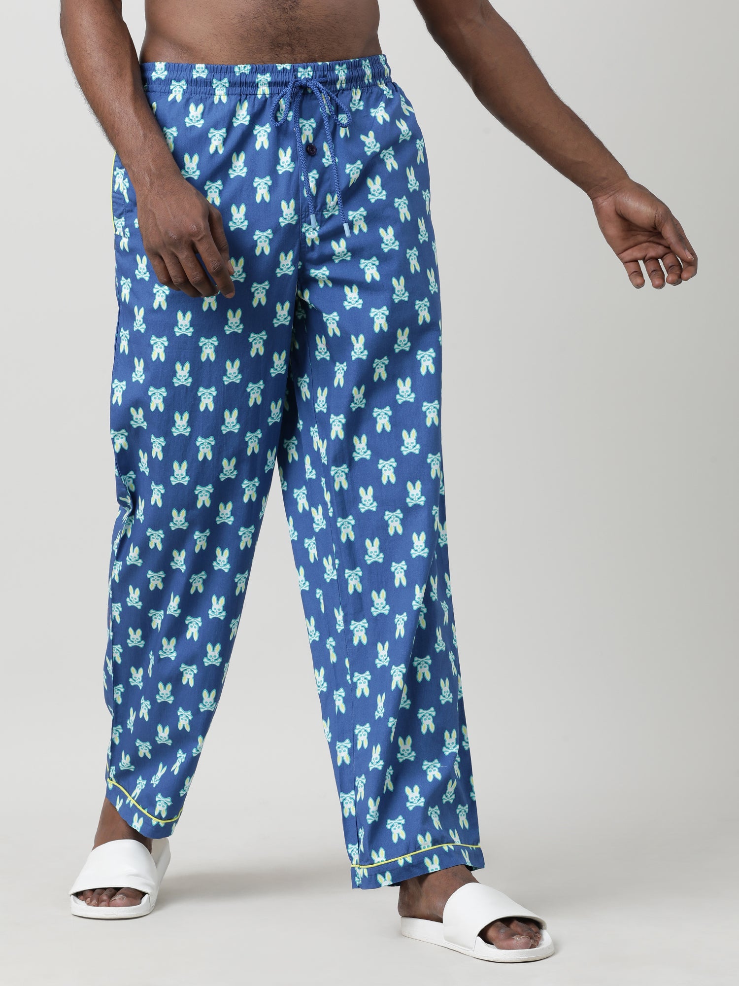 Blue Cotton Ankle Length Lounge Pants