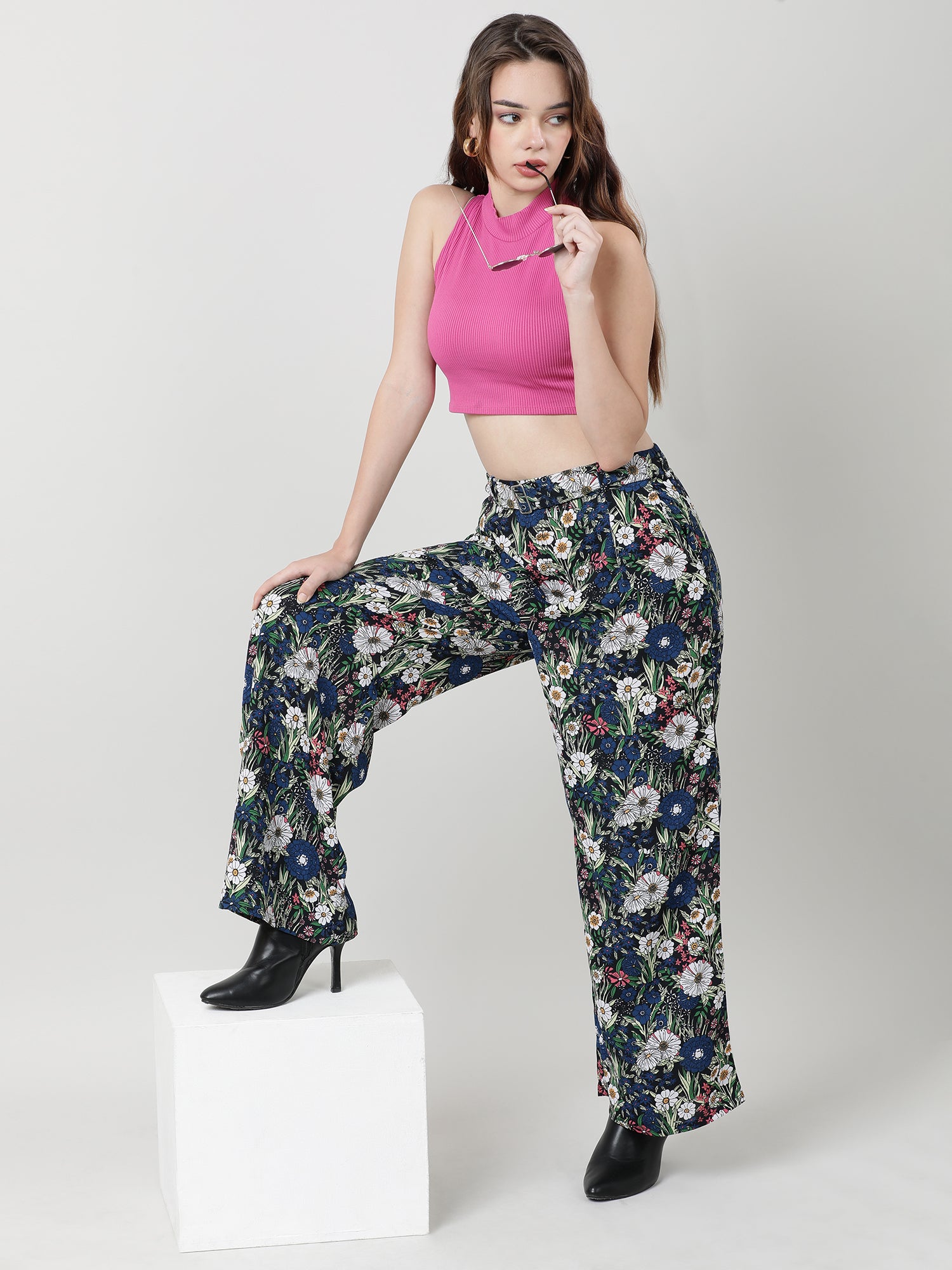 Women Relaxed Fit Green Printed Pants