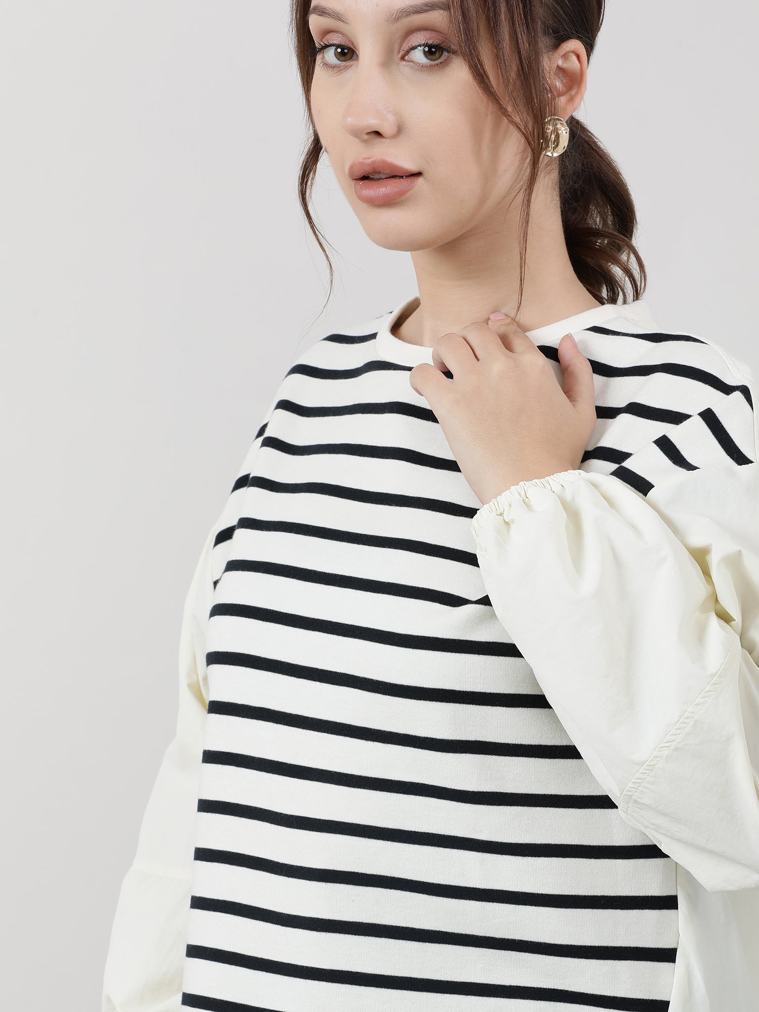 Women Relaxed Fit Cream Striped Top