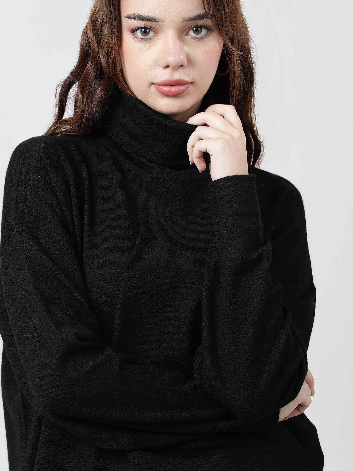 Women Black Turtle Neck Knit Top