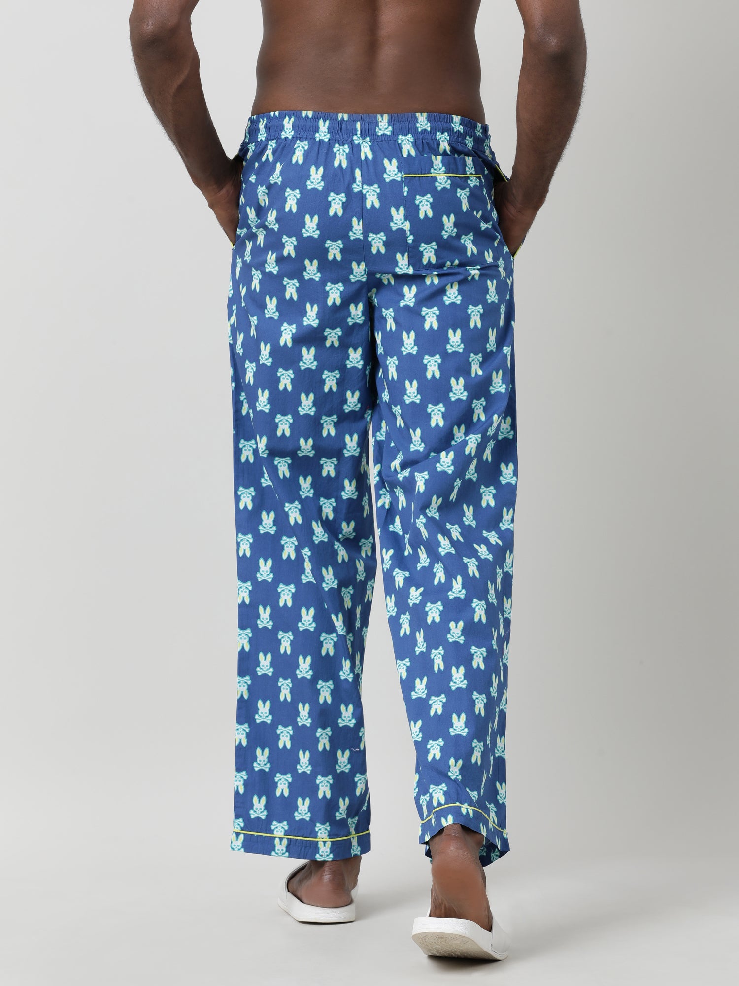 Blue Cotton Ankle Length Lounge Pants