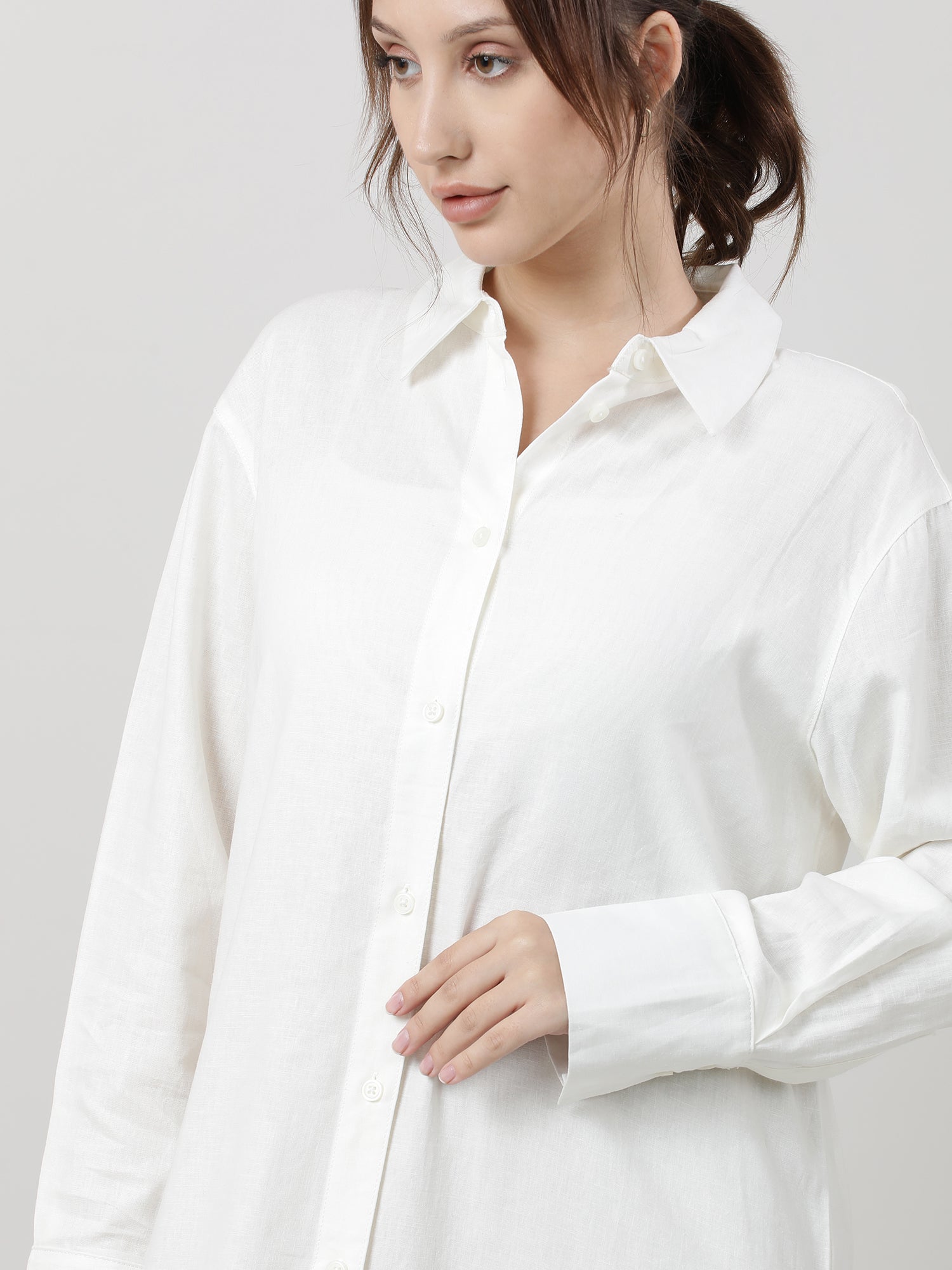 Women Regular Fit White Shirt Dress With Spread Collar