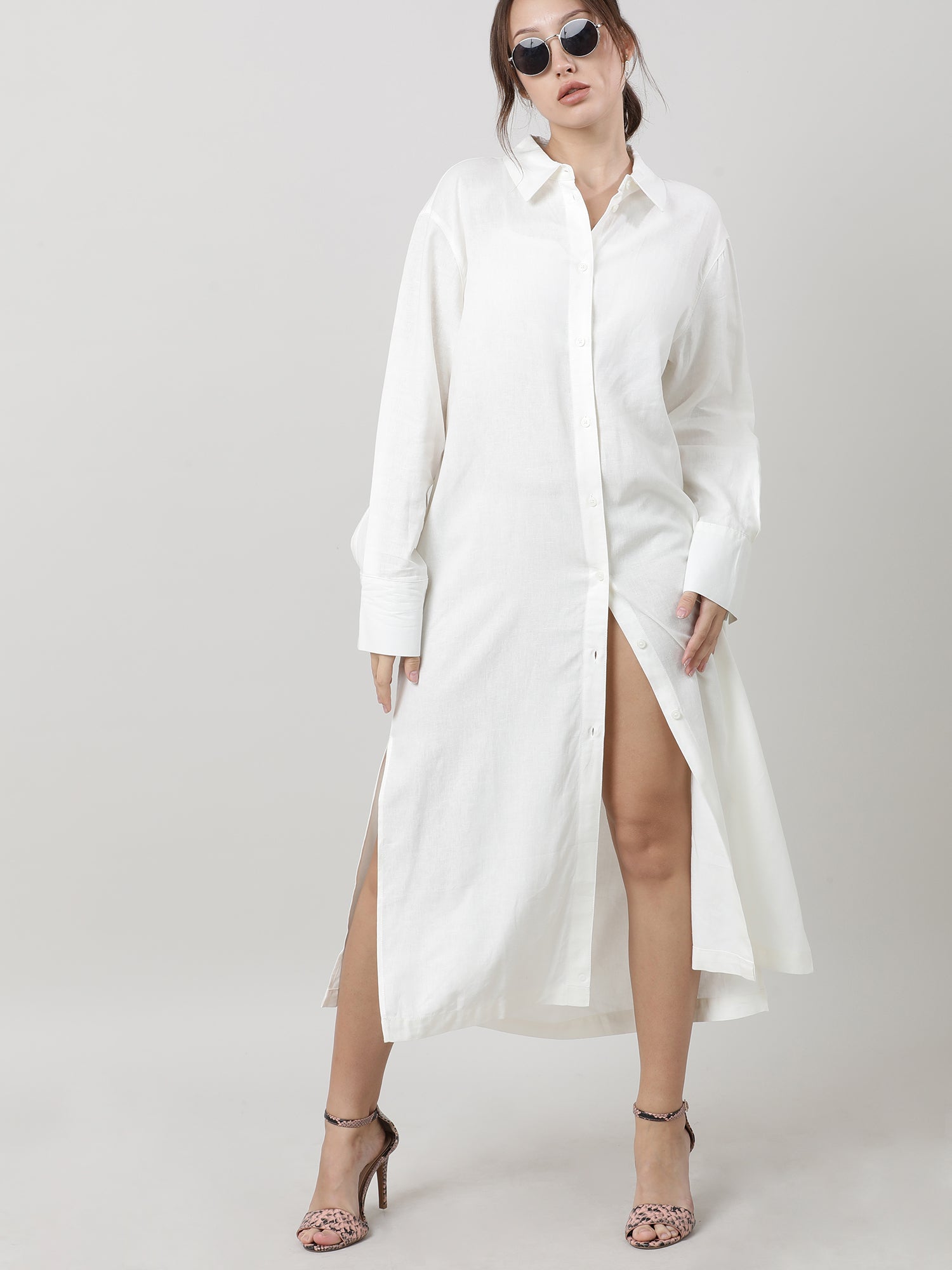 Women Regular Fit White Shirt Dress With Spread Collar