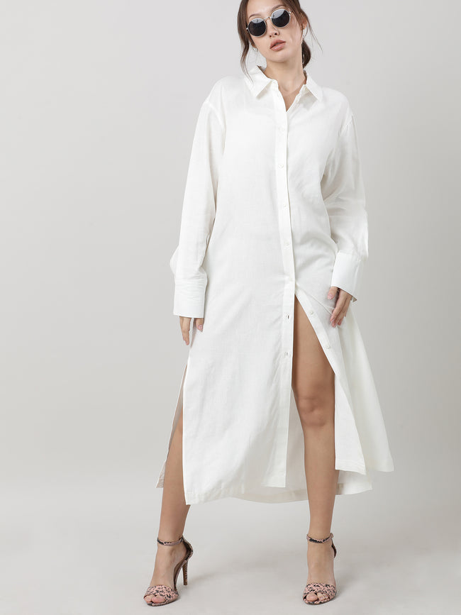 Women White Oversized Shirt Dress