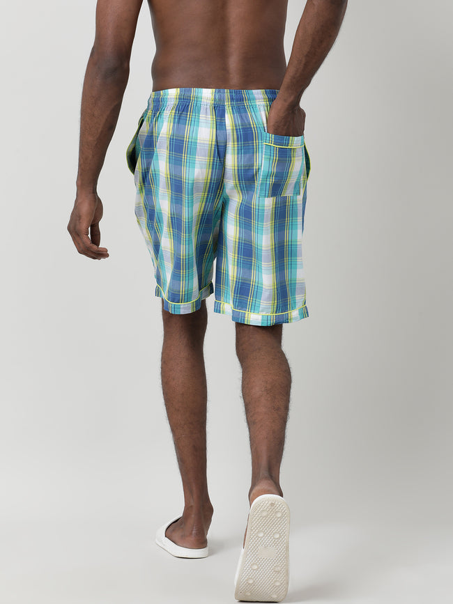 Men Blue Oversized Striped Cotton Travel Lounge Shorts