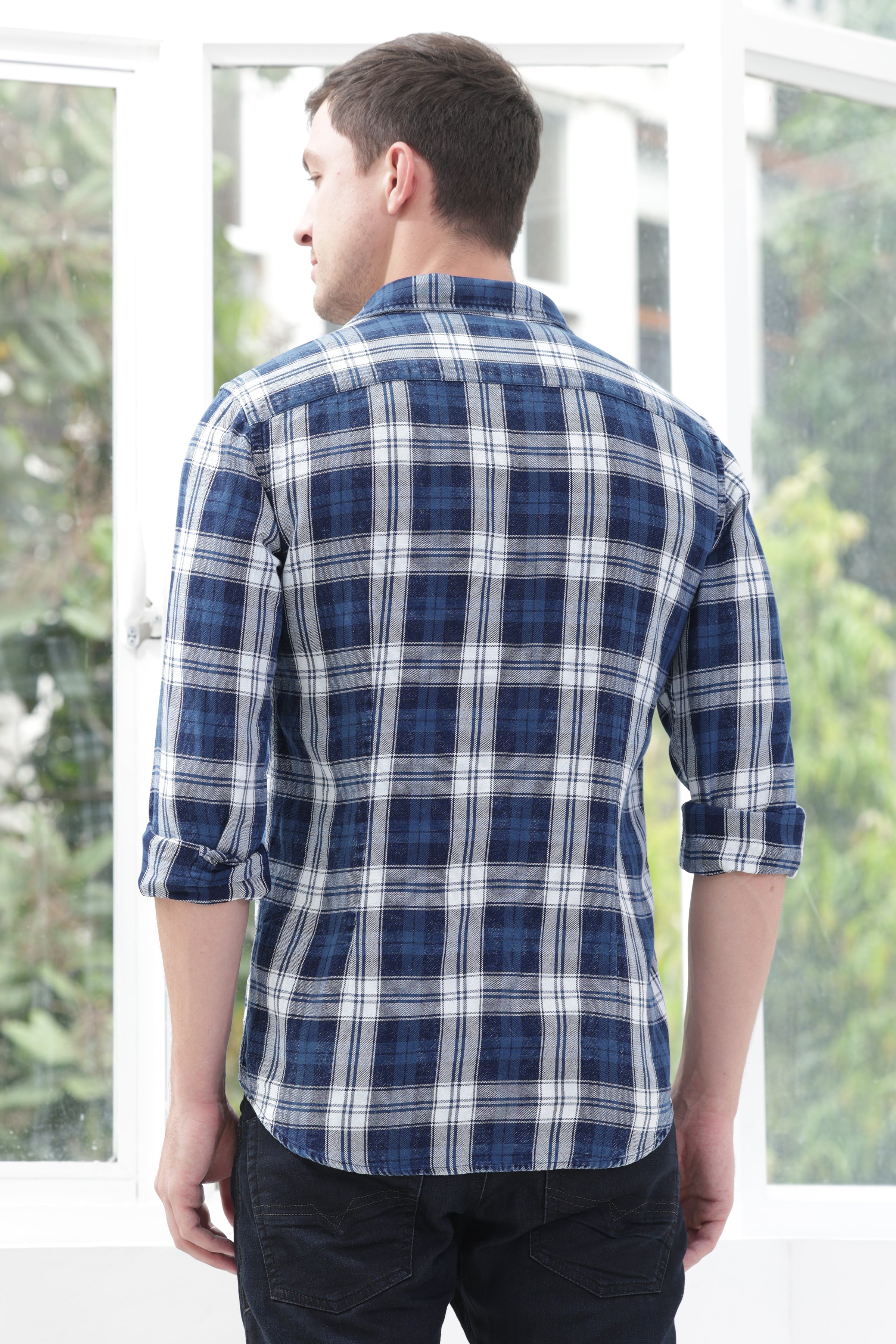 Men Quest Indigo Check Shirt Navy