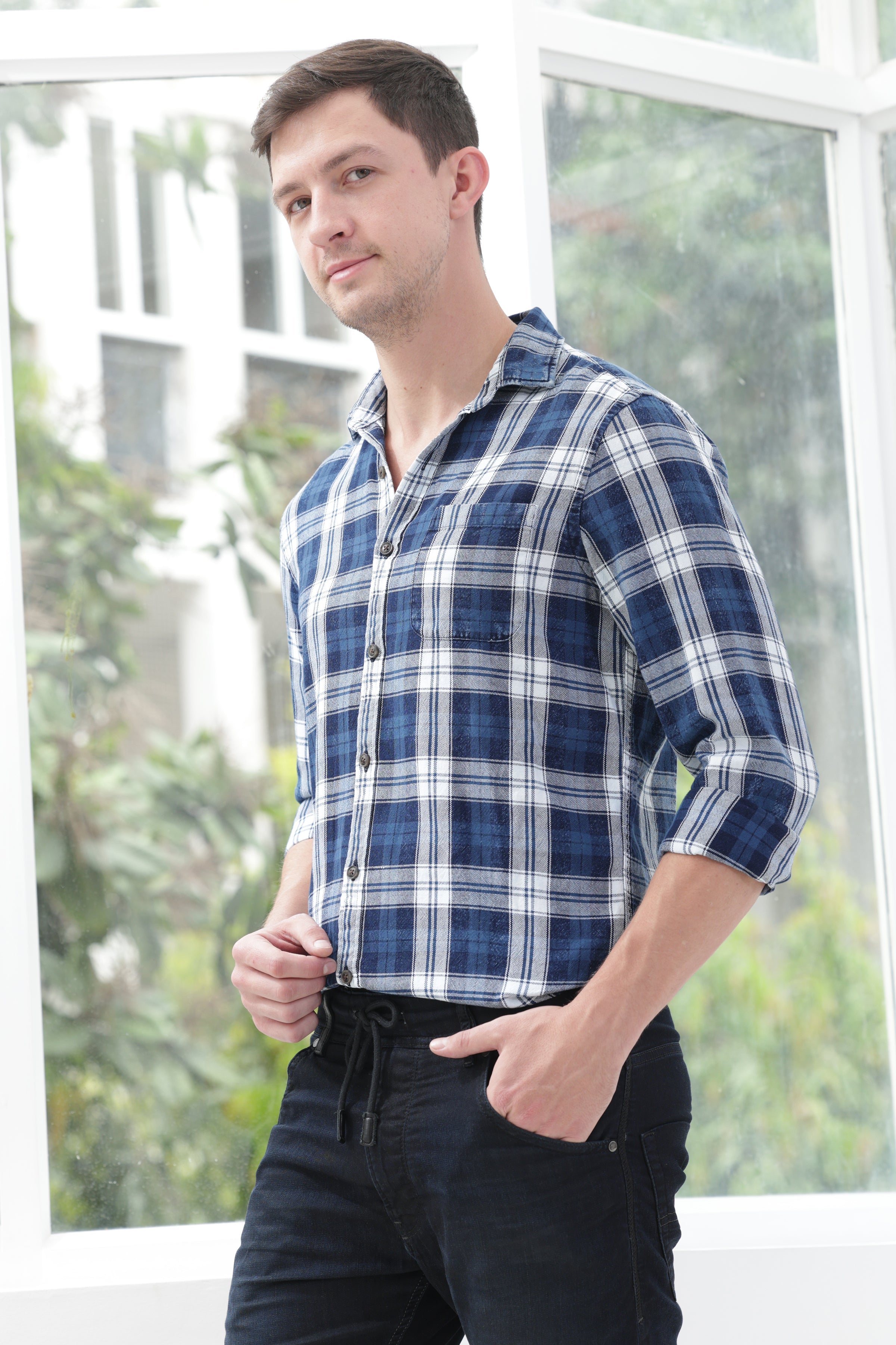 Men Quest Indigo Check Shirt Navy
