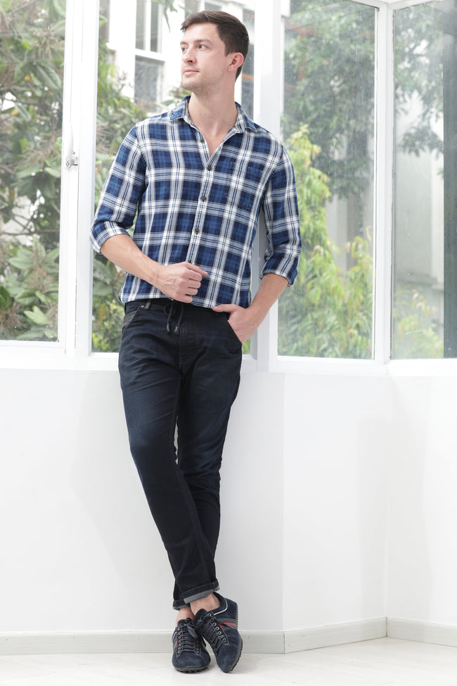Men Quest Indigo Check Shirt Navy