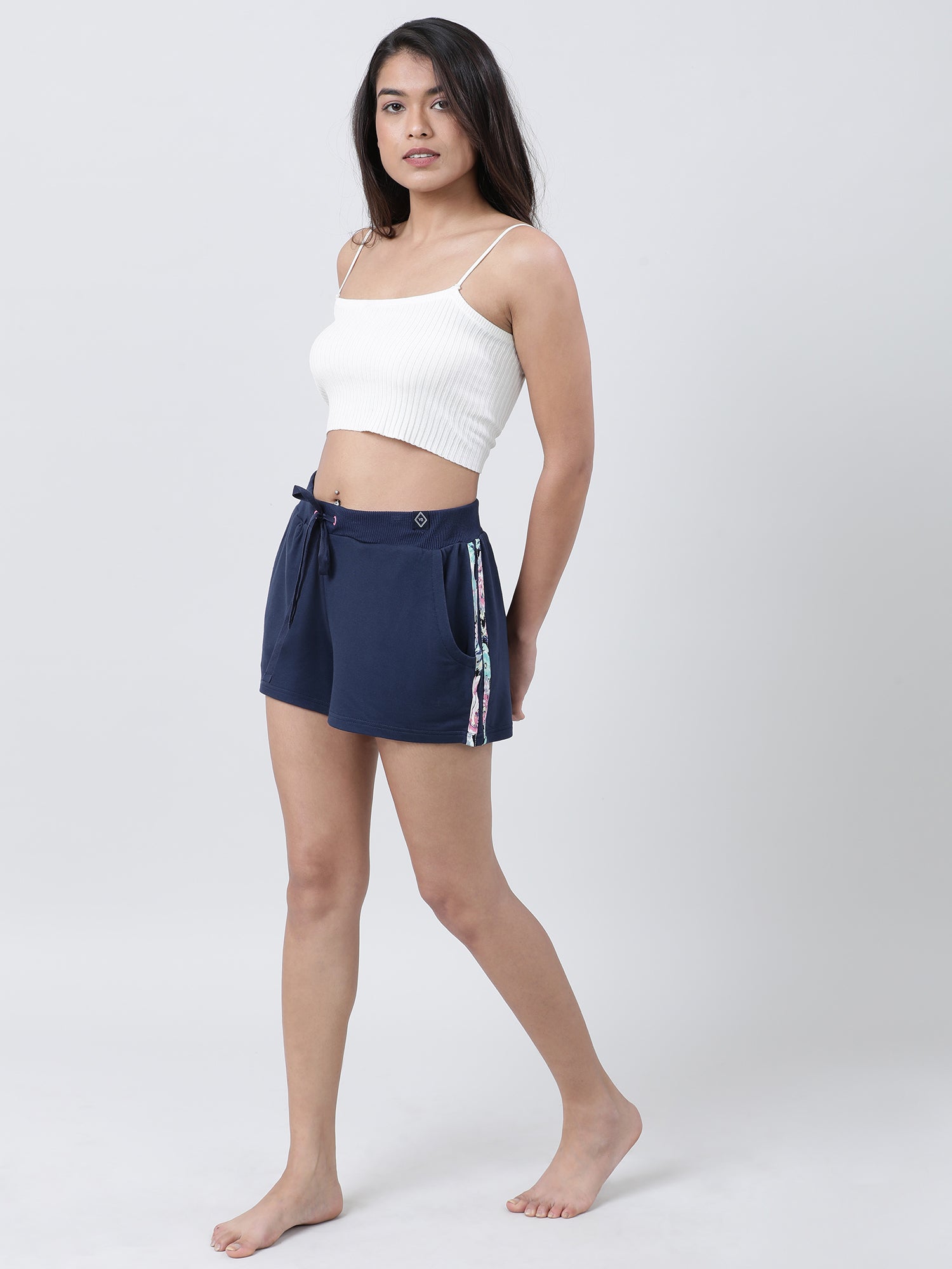 Women Blue  Side Stripes Shorts