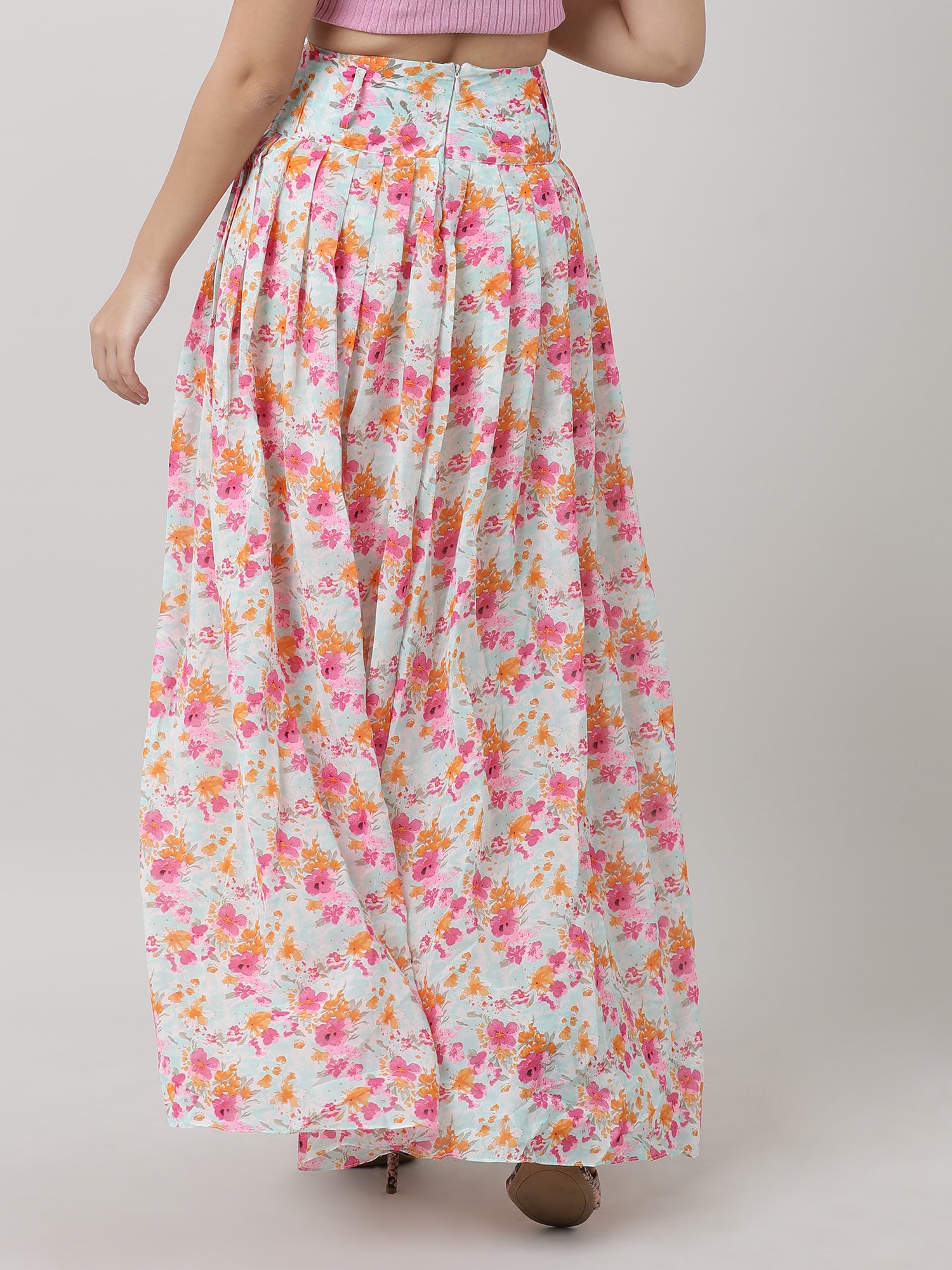 Women Relaxed Fit Floral Print Pink Maxi Skirt