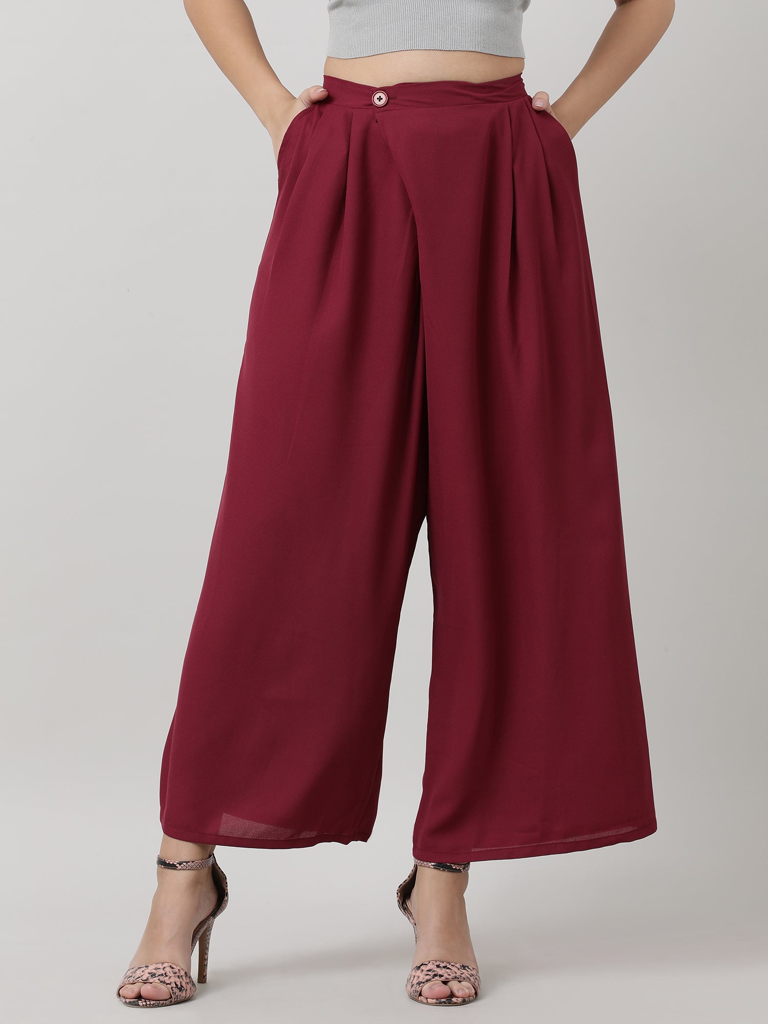 Women Relaxed Fit Maroon Pants